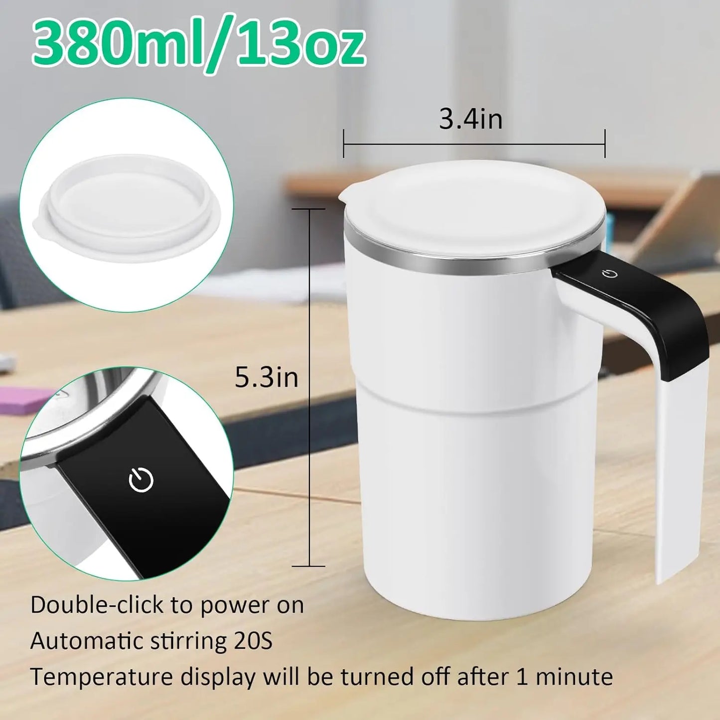 Automatic Self-Stirring Magnetic Coffee Mug - USB Rechargeable Smart Thermal Cup with LCD Screen, Food Safe Design