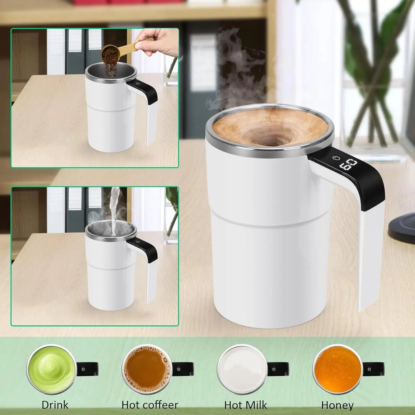 Automatic Self-Stirring Magnetic Coffee Mug - USB Rechargeable Smart Thermal Cup with LCD Screen, Food Safe Design