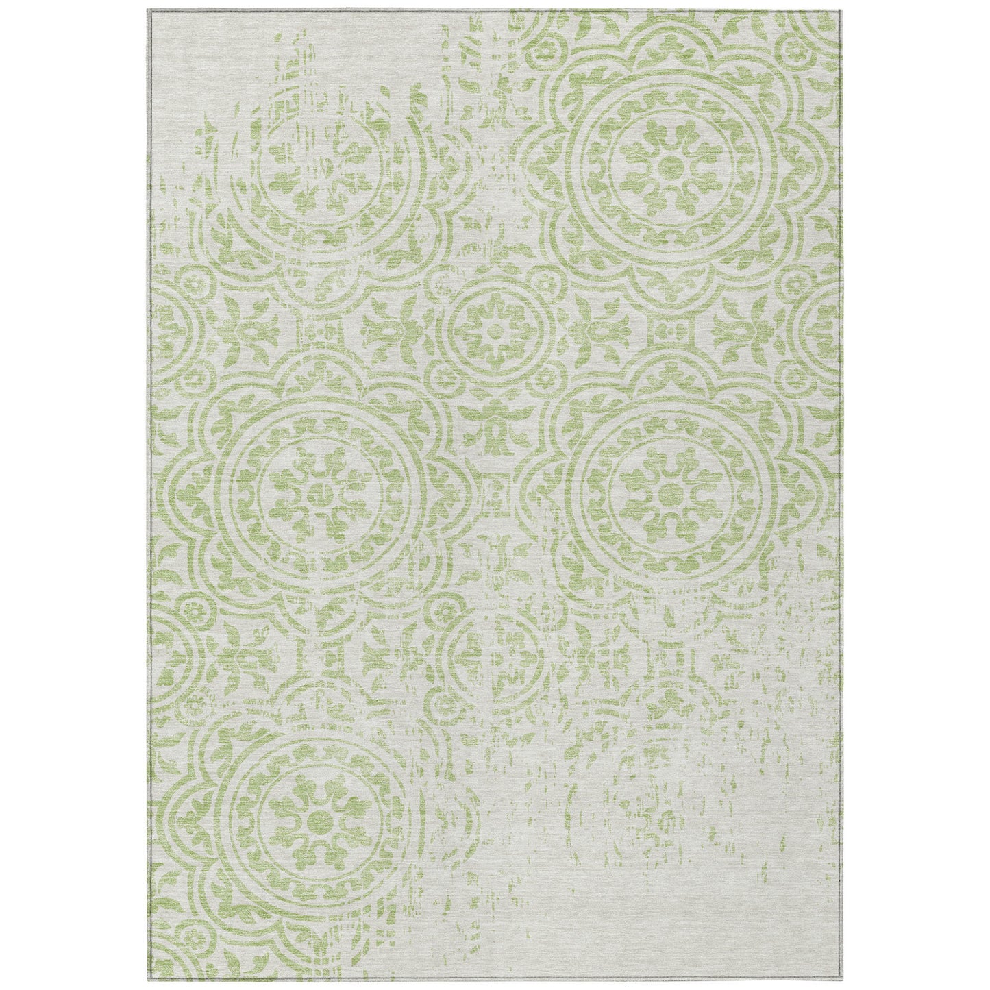 3' X 5' Artichoke Green And Ivory Medallion Washable Indoor Outdoor Area Rug-1