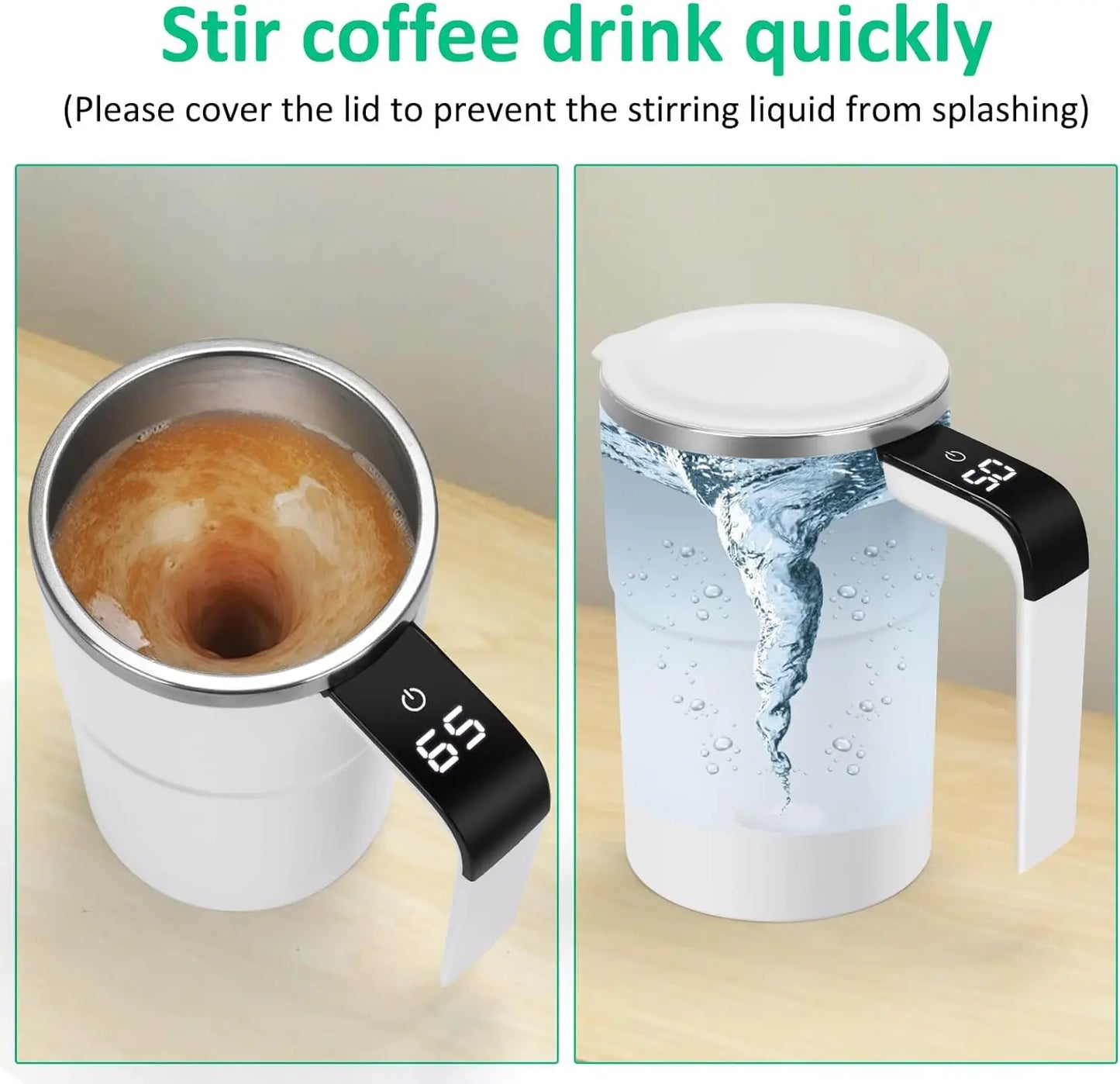 Automatic Self-Stirring Magnetic Coffee Mug - USB Rechargeable Smart Thermal Cup with LCD Screen, Food Safe Design