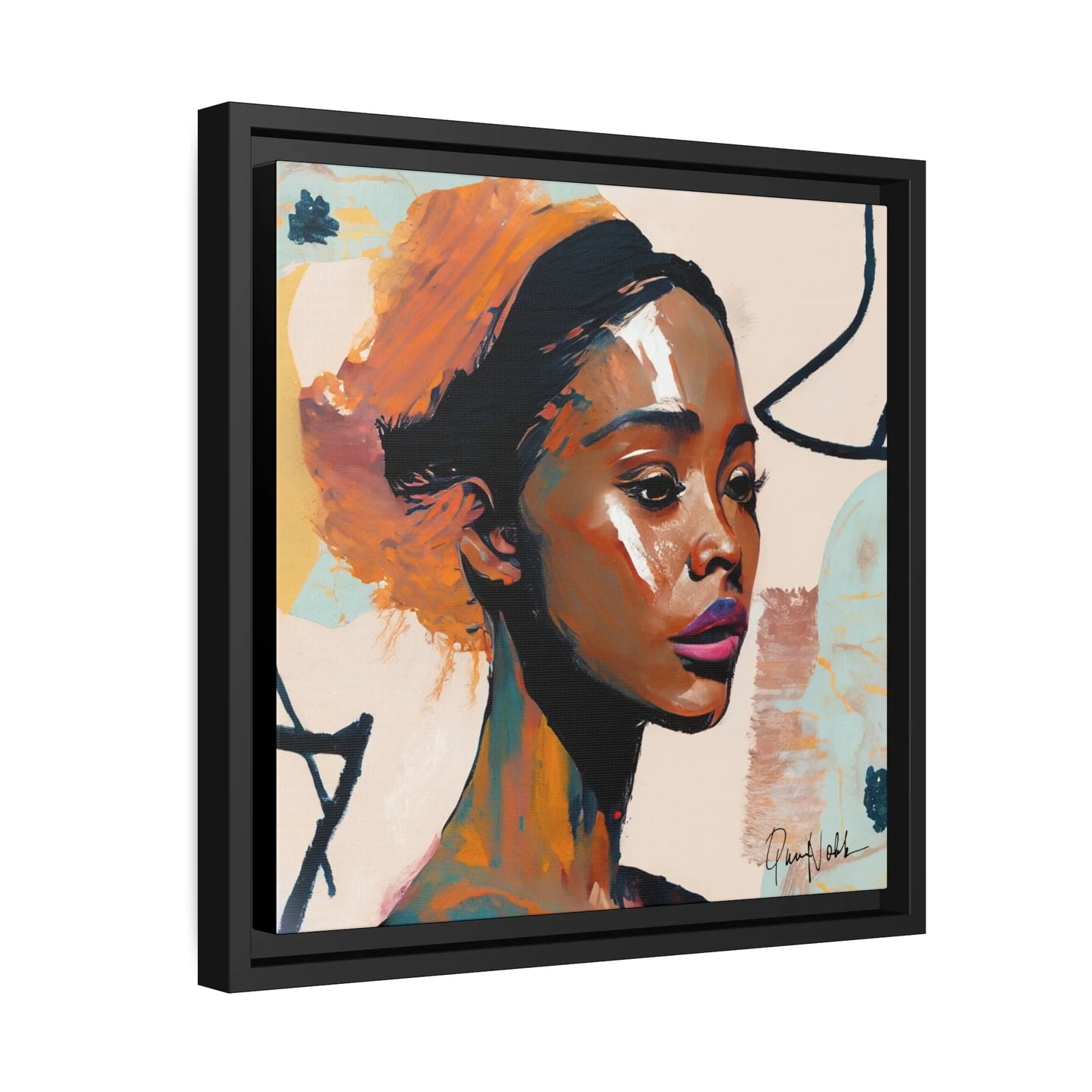 Elegant Framed Canvas Wall Art Featuring a Portrait of an African Woman