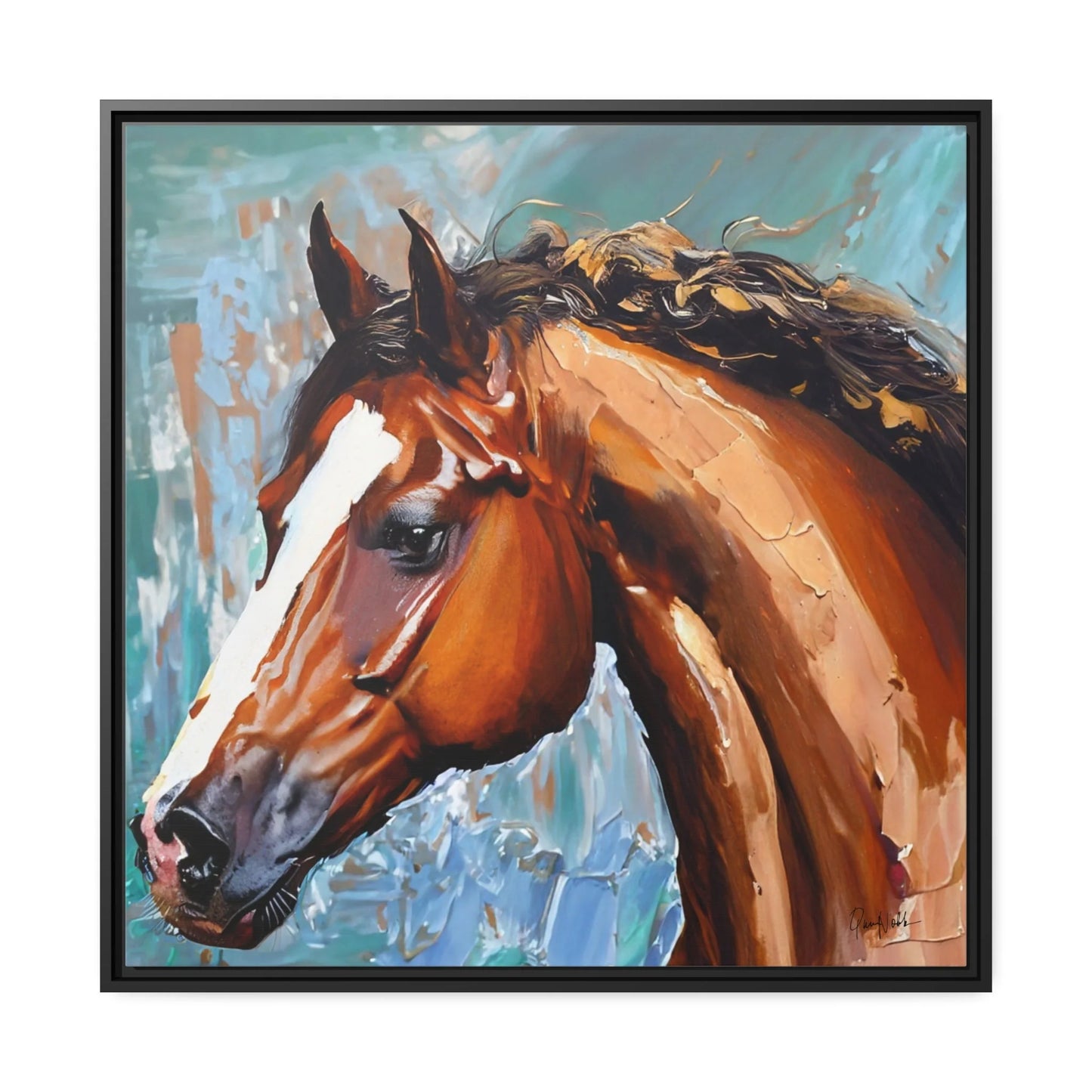 Brown Stallion Portrait Canvas Art by Queennoble