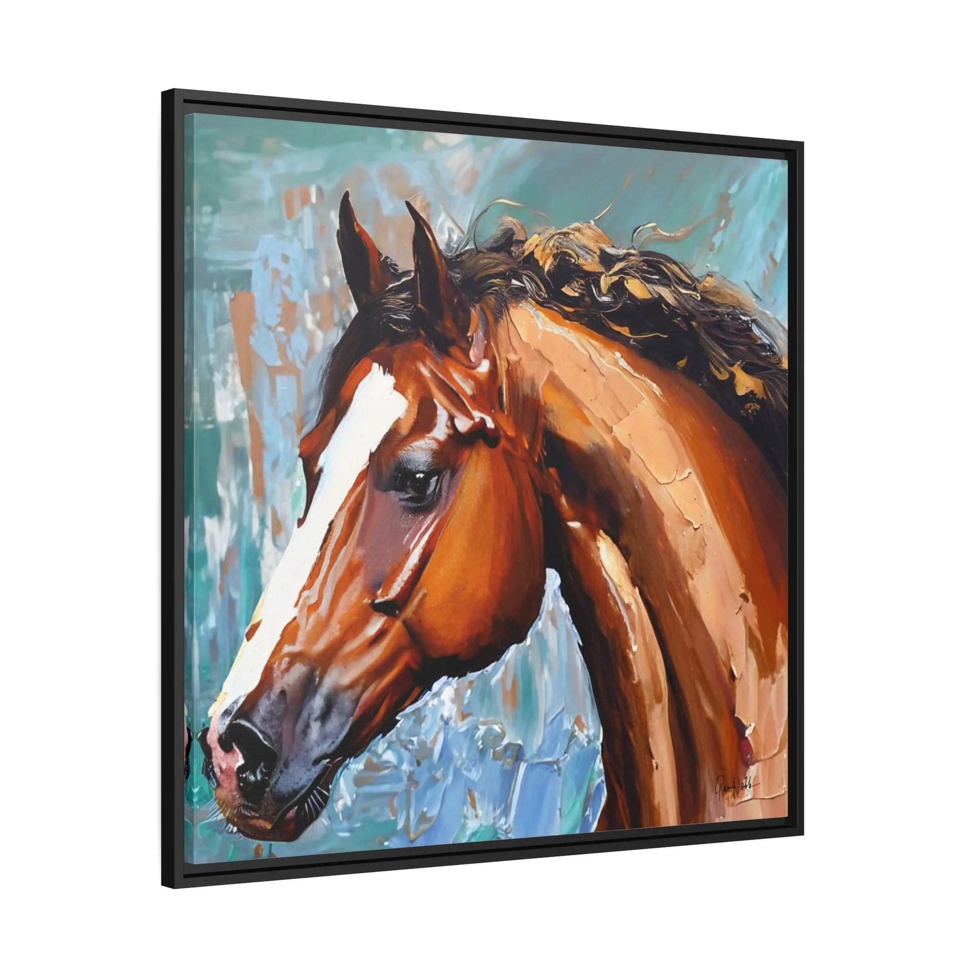 Brown Stallion Portrait Canvas Art by Queennoble