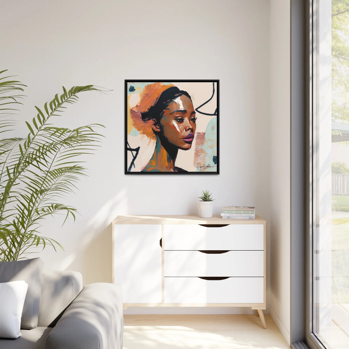 Elegant Framed Canvas Wall Art Featuring a Portrait of an African Woman
