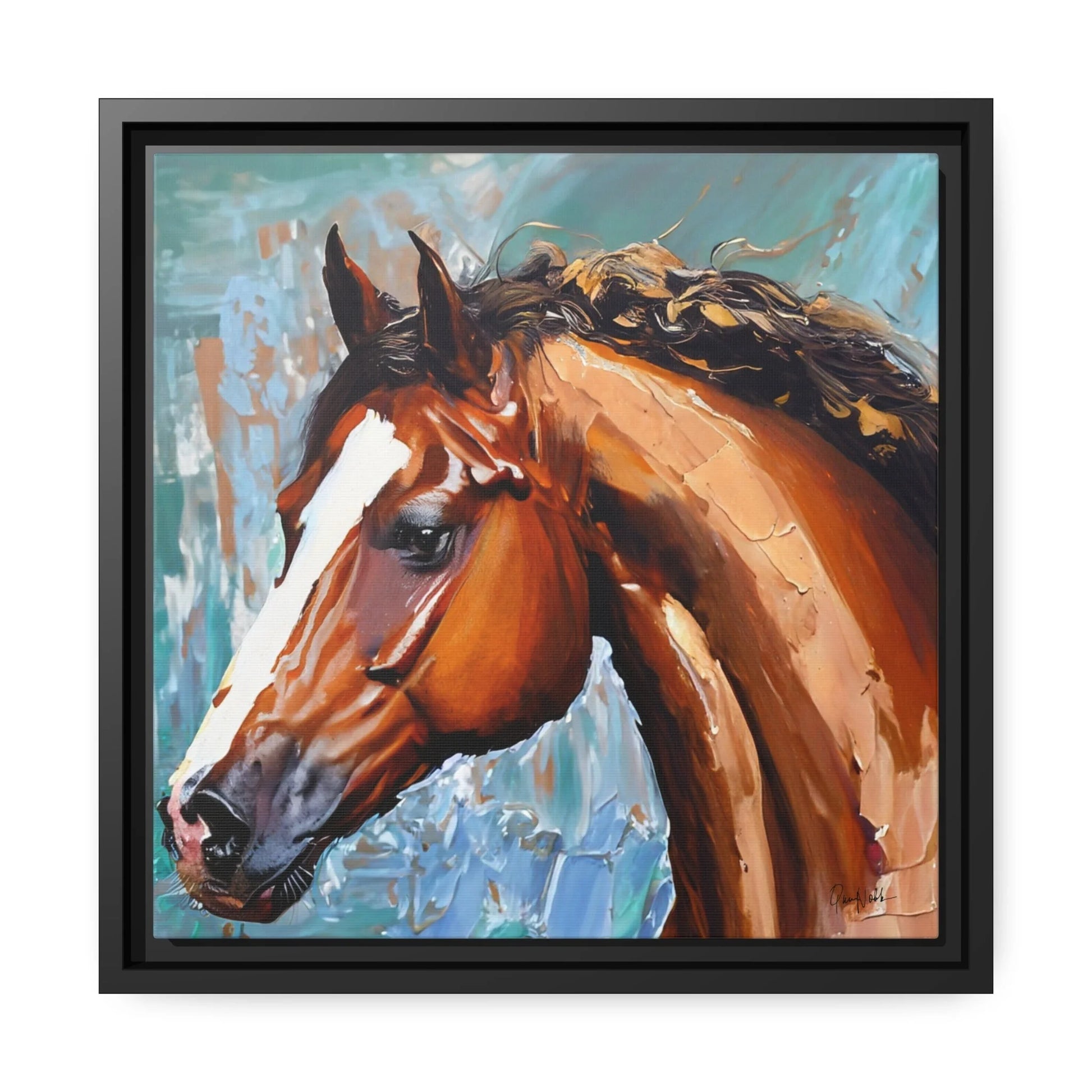 Brown Stallion Portrait Canvas Art by Queennoble