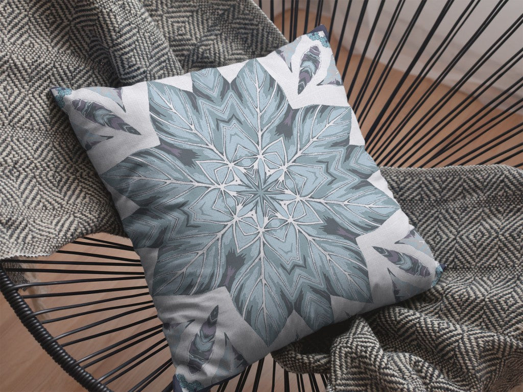 18" Blue Floral Forest Zippered Suede Throw Pillow-4
