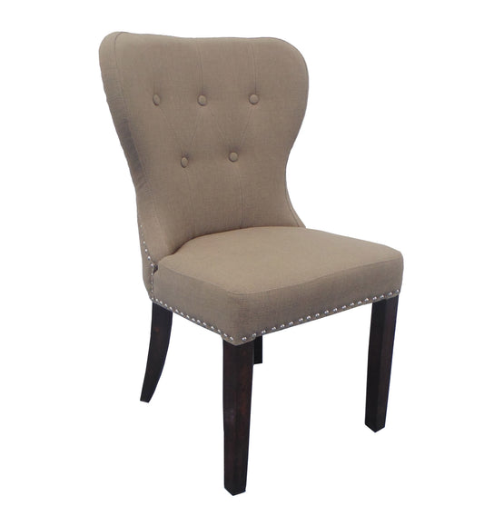 32" Taupe And Dark Brown Linen Tufted Side Chair-0