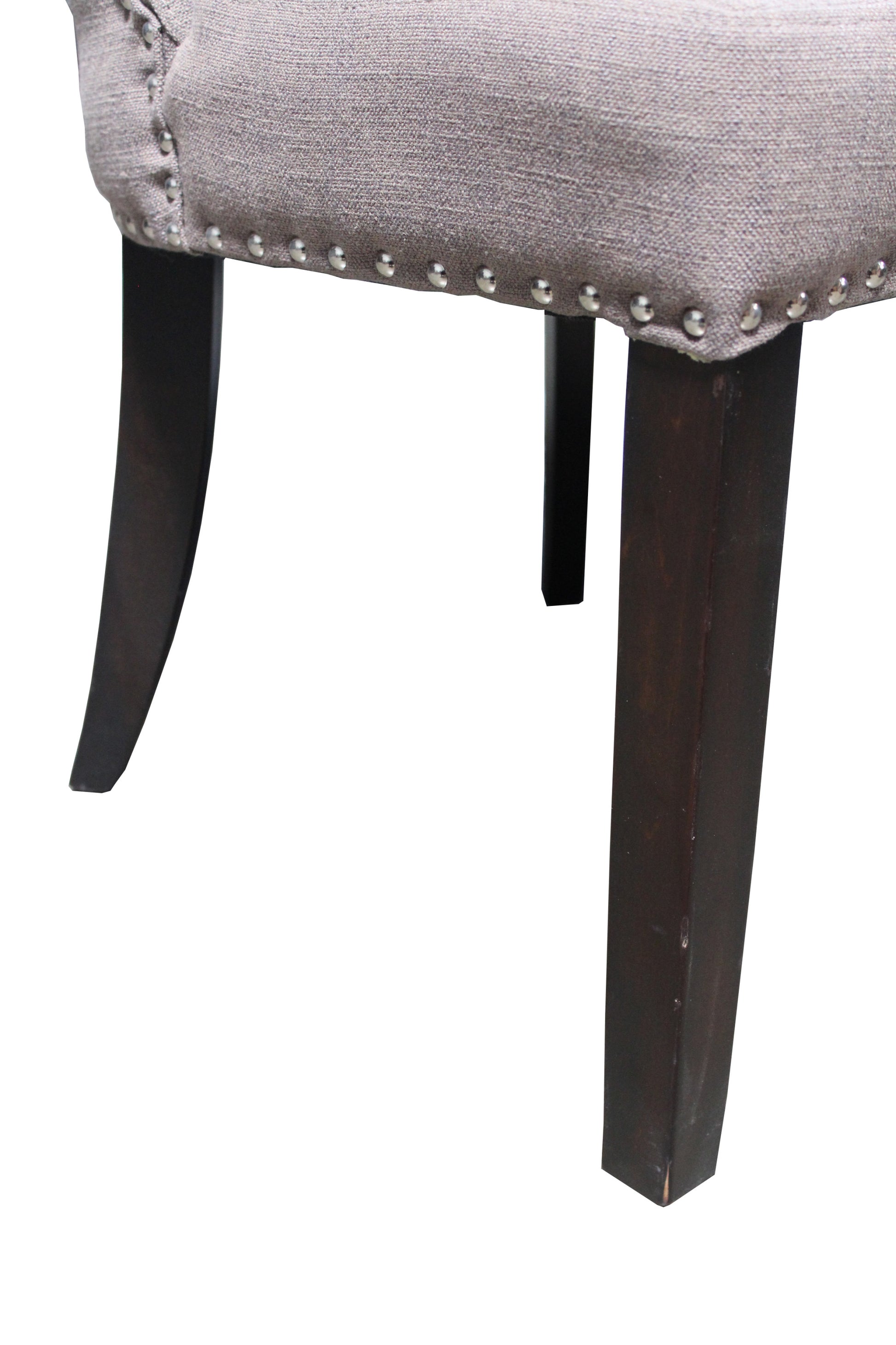 32" Taupe And Dark Brown Linen Tufted Side Chair-2
