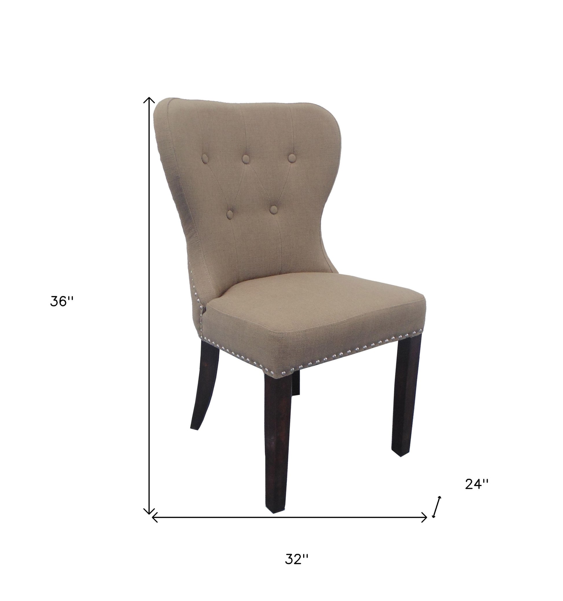 32" Taupe And Dark Brown Linen Tufted Side Chair-4
