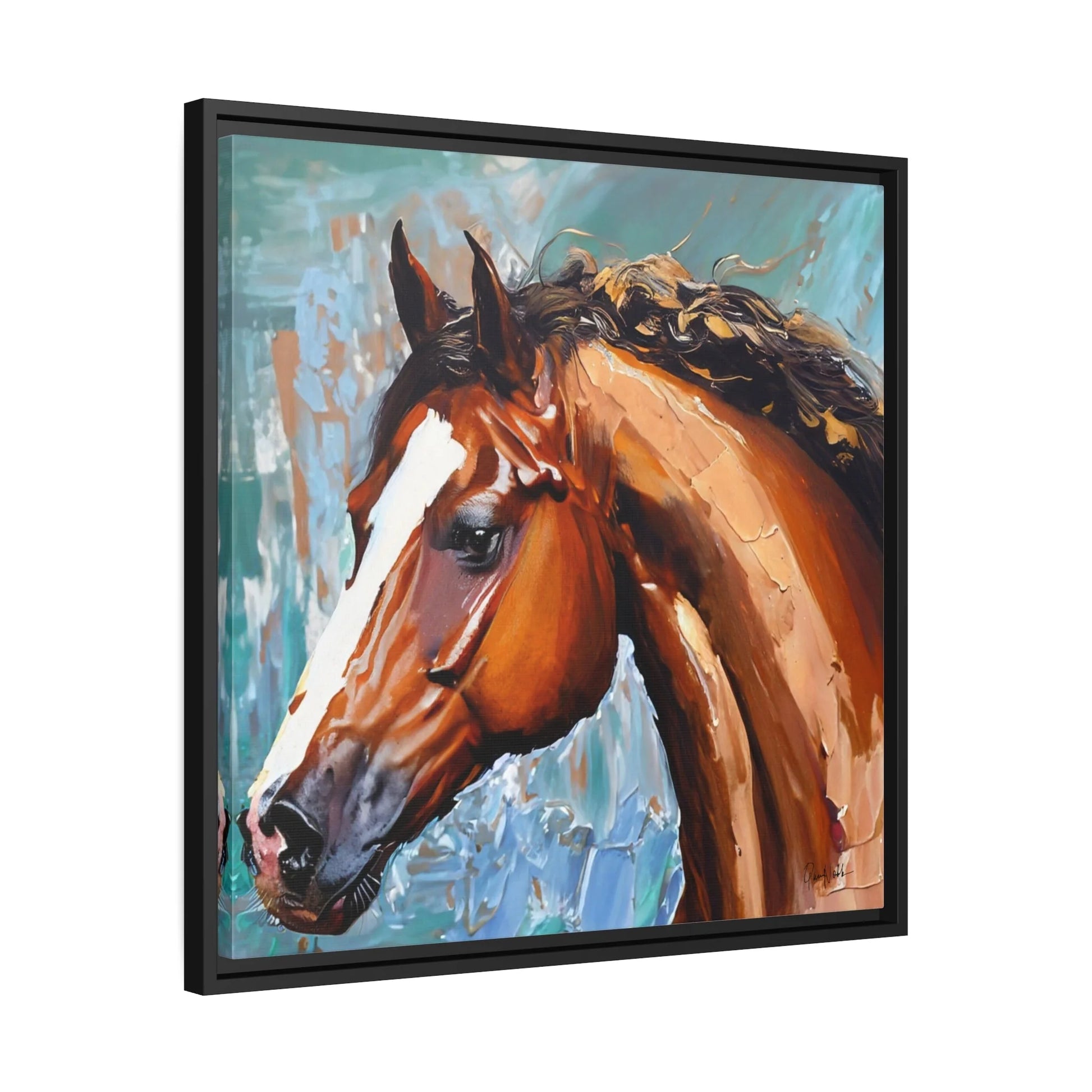 Brown Stallion Portrait Canvas Art by Queennoble