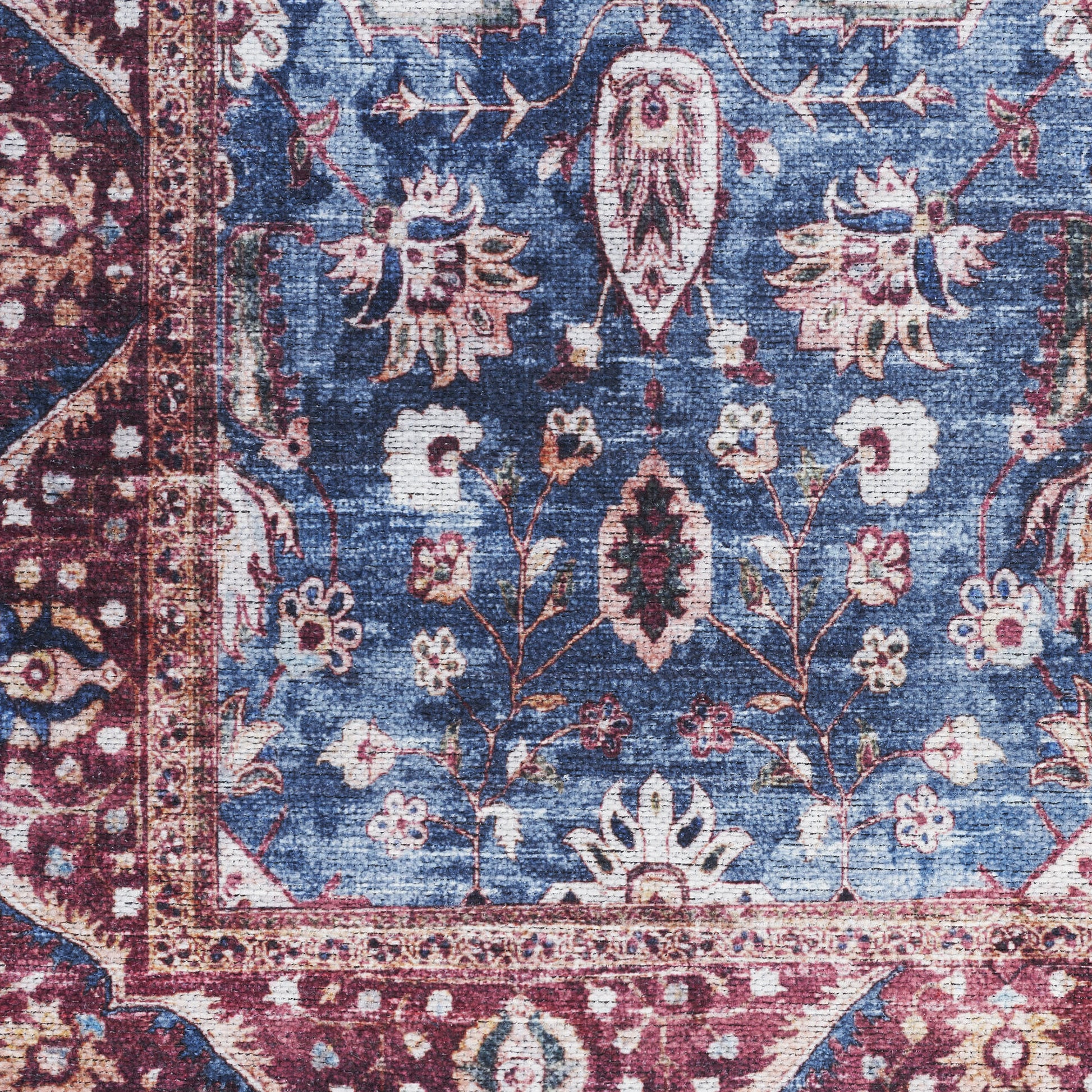 5' X 7' Blue and Red Oriental Power Loom Distressed Washable Non Skid Area Rug-5