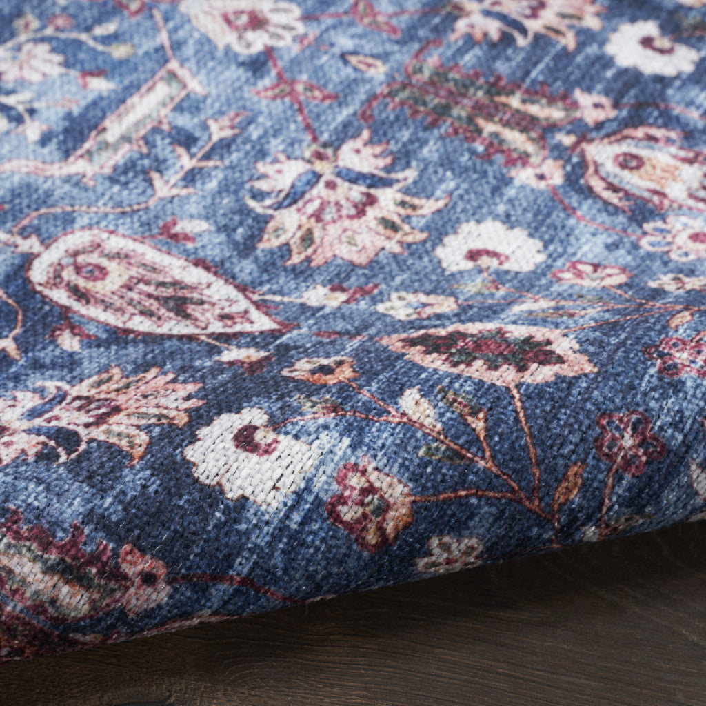 5' X 7' Blue and Red Oriental Power Loom Distressed Washable Non Skid Area Rug-6