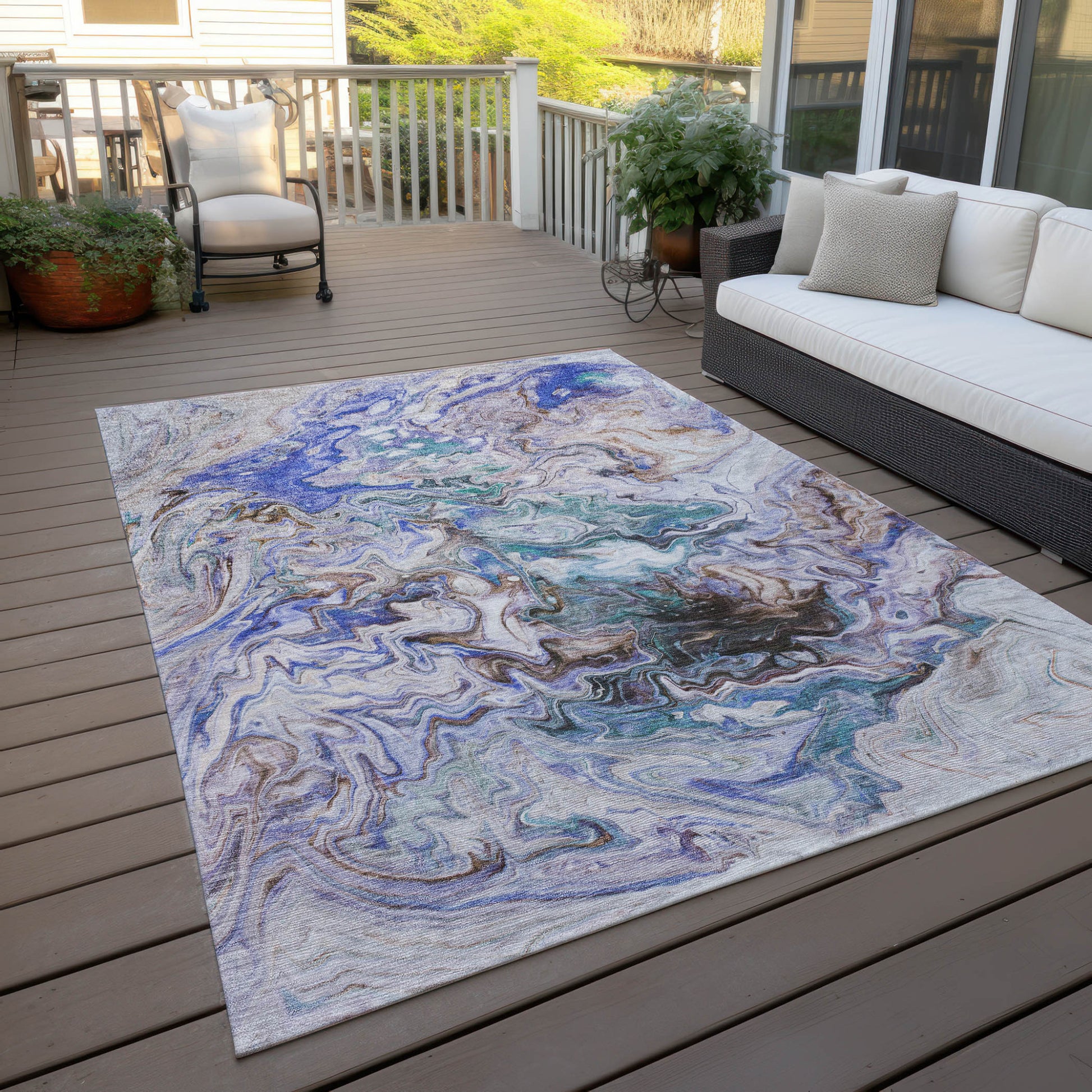 9' X 12' Beige Blue And Taupe Abstract Washable Indoor Outdoor Area Rug-7
