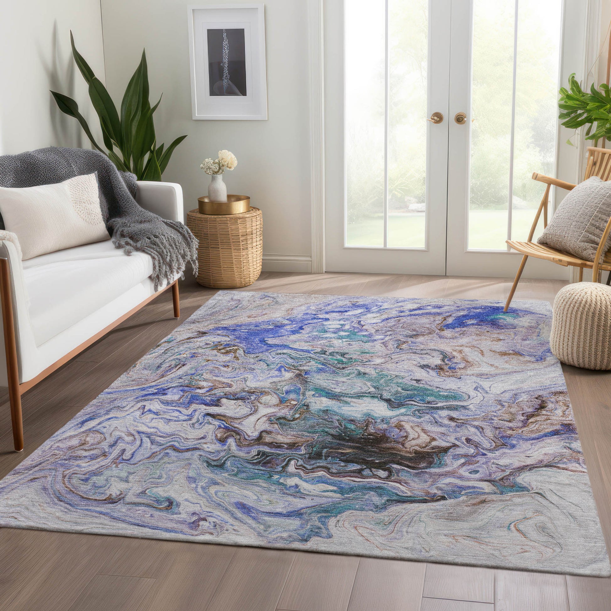 9' X 12' Beige Blue And Taupe Abstract Washable Indoor Outdoor Area Rug-8