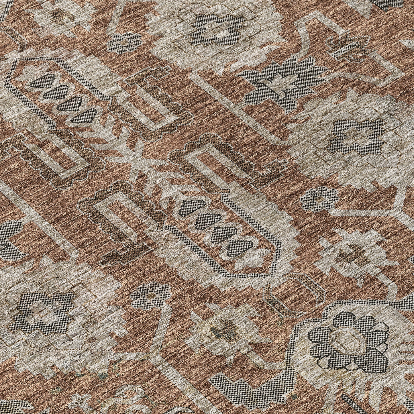 8' Brown Gray And Charcoal Round Oriental Washable Indoor Outdoor Area Rug-3