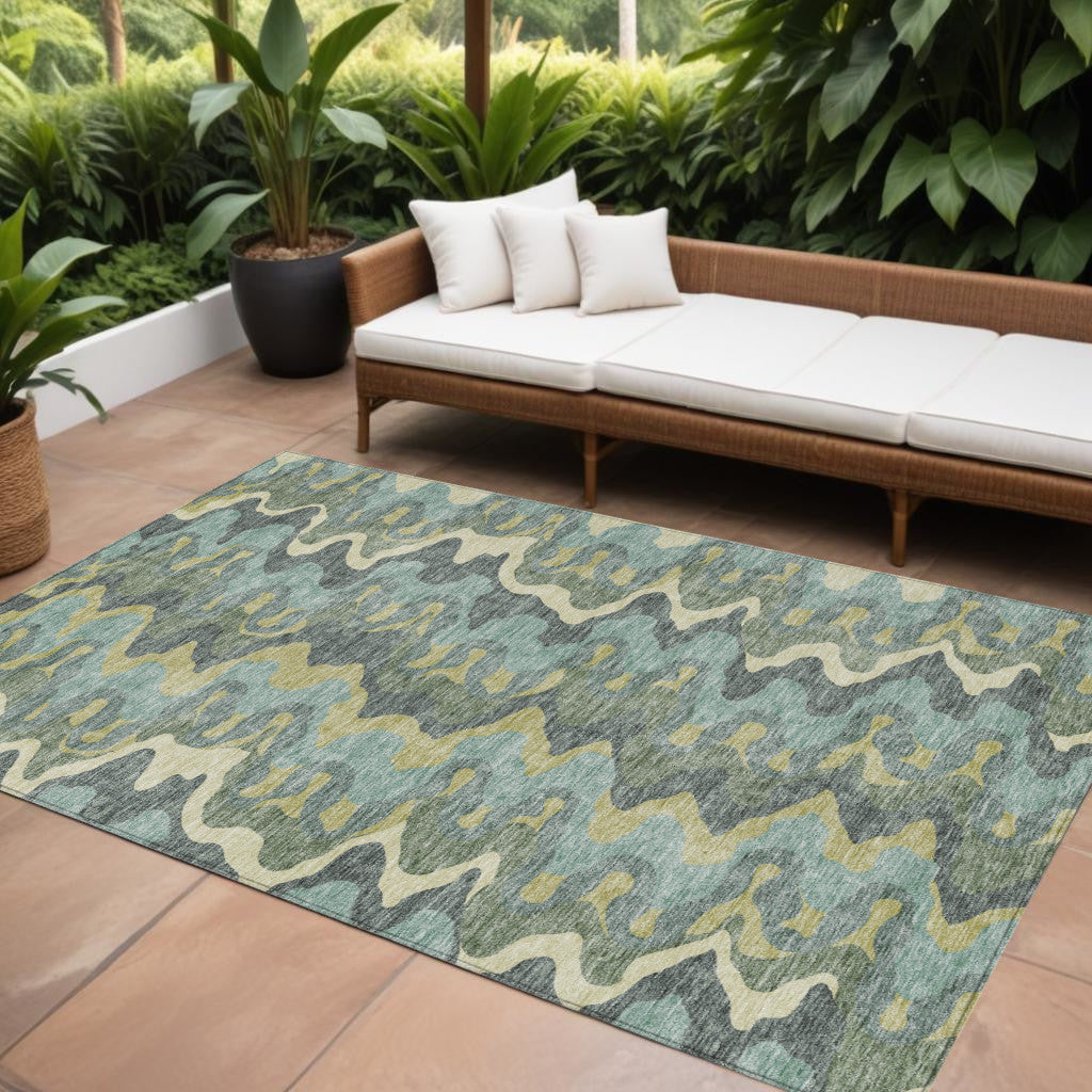8' X 10' Sage And Artichoke Green Abstract Washable Indoor Outdoor Area Rug-0
