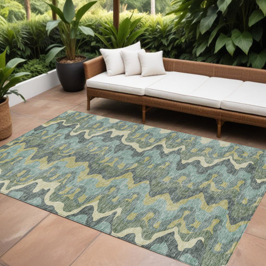 8' X 10' Sage And Artichoke Green Abstract Washable Indoor Outdoor Area Rug-0