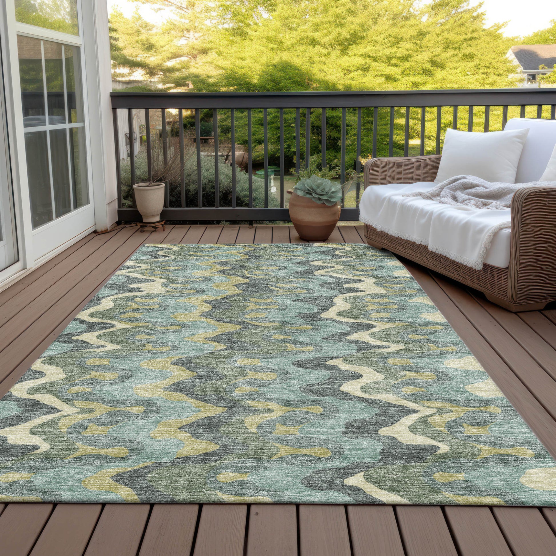 8' X 10' Sage And Artichoke Green Abstract Washable Indoor Outdoor Area Rug-6