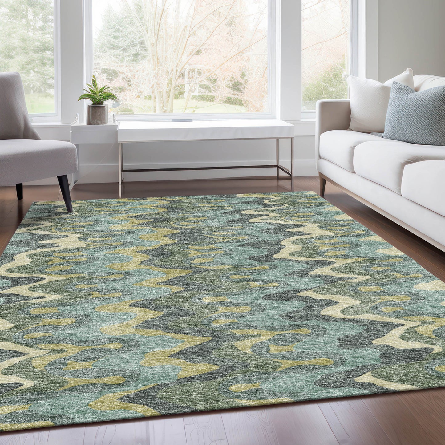 8' X 10' Sage And Artichoke Green Abstract Washable Indoor Outdoor Area Rug-7