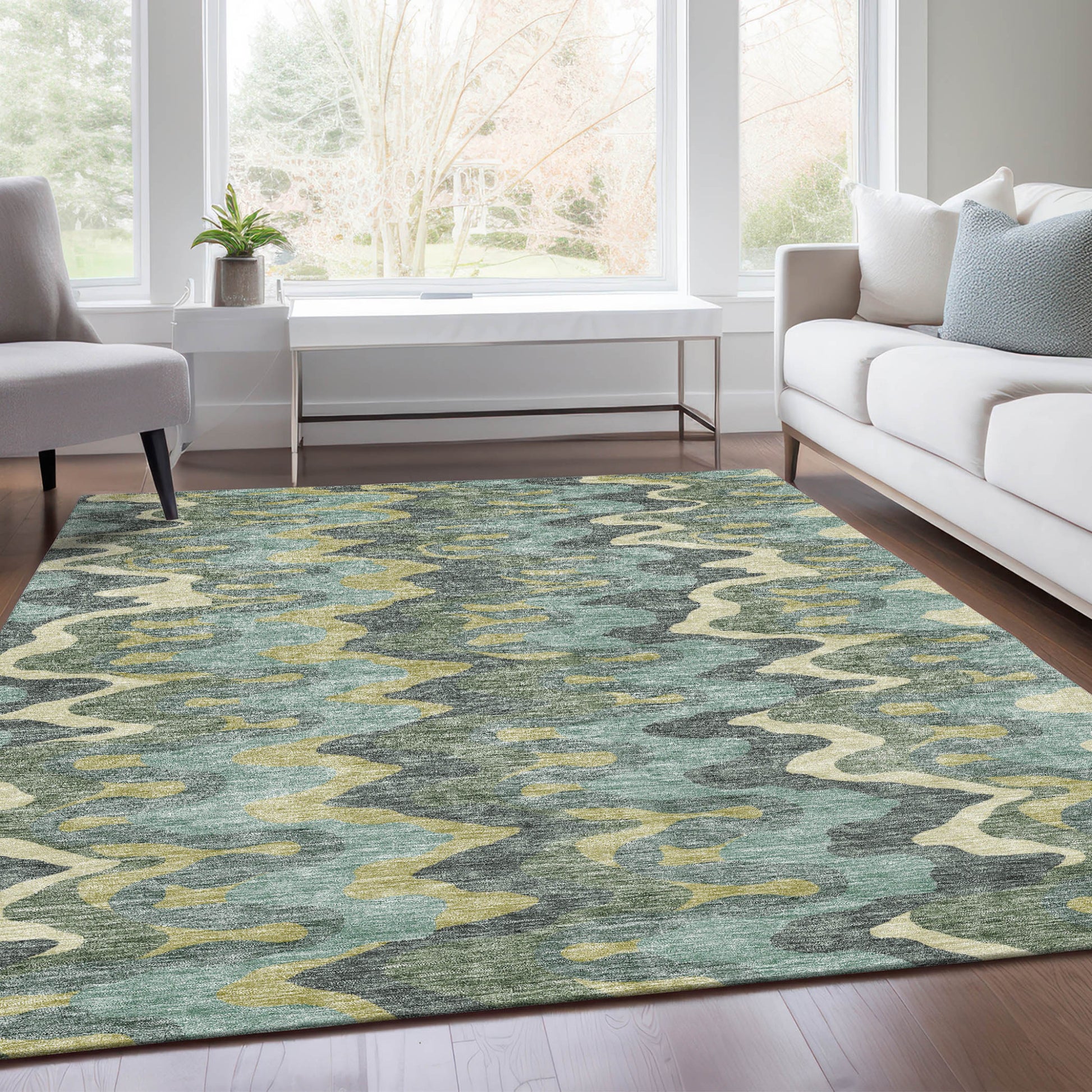 8' X 10' Sage And Artichoke Green Abstract Washable Indoor Outdoor Area Rug-7