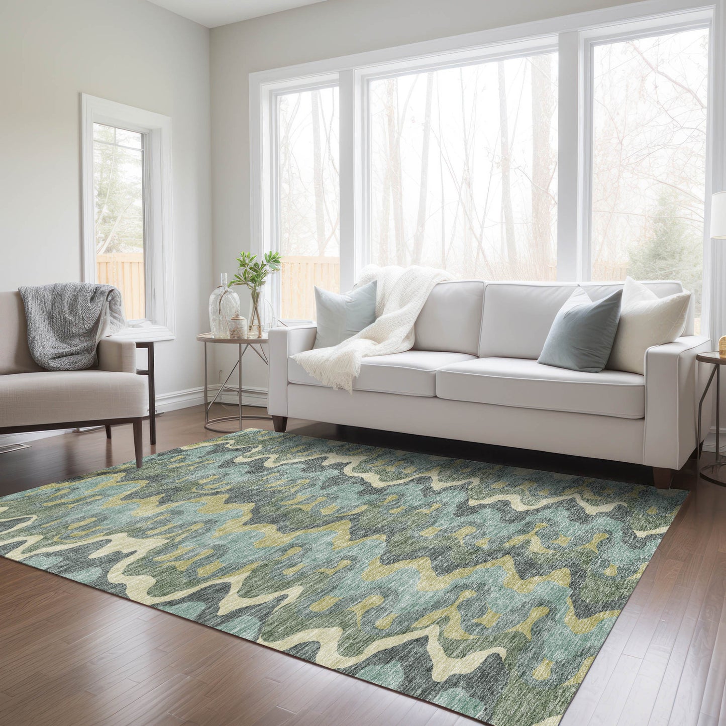 8' X 10' Sage And Artichoke Green Abstract Washable Indoor Outdoor Area Rug-8
