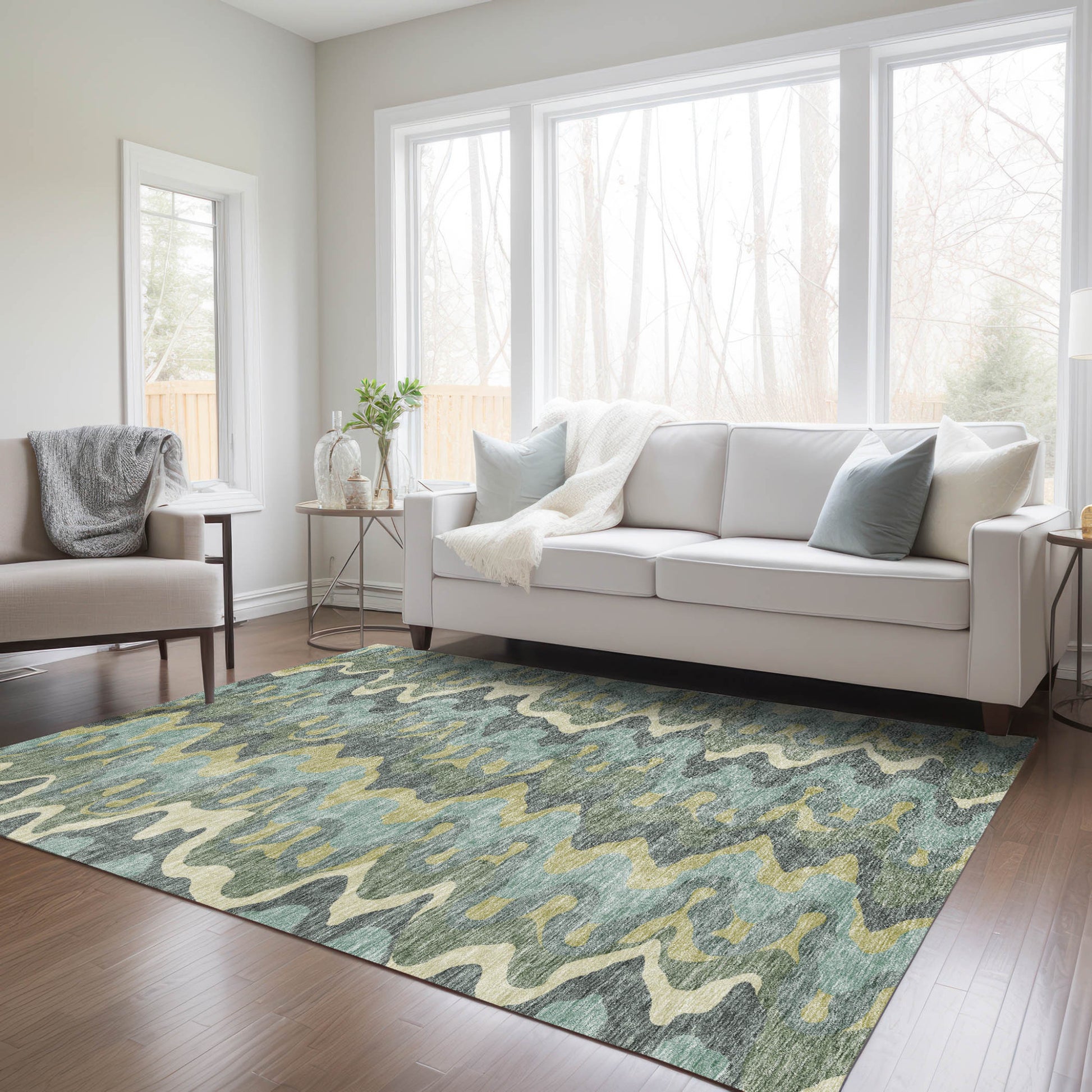 8' X 10' Sage And Artichoke Green Abstract Washable Indoor Outdoor Area Rug-8