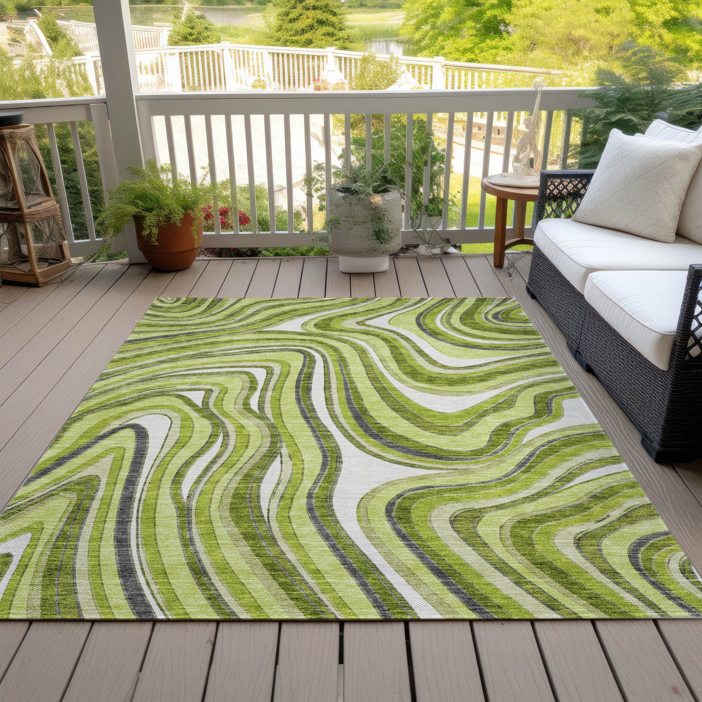 3' X 5' Lime Green And Charcoal Abstract Washable Indoor Outdoor Area Rug-6