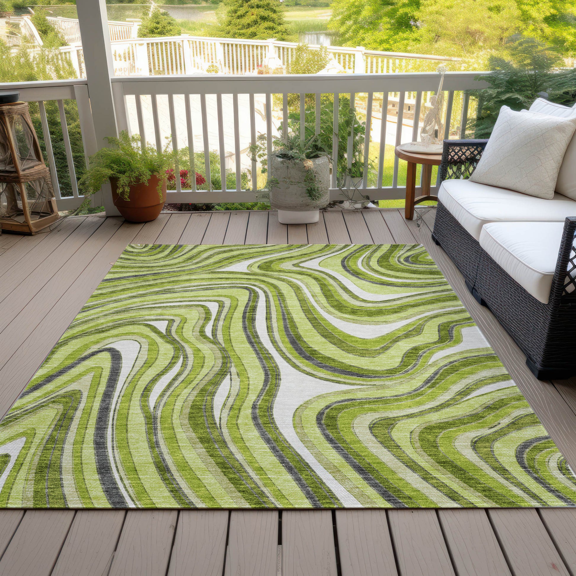 3' X 5' Lime Green And Charcoal Abstract Washable Indoor Outdoor Area Rug-6