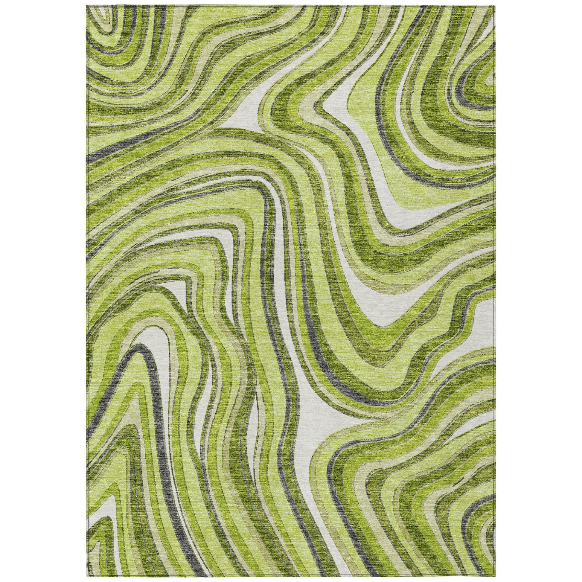 3' X 5' Lime Green And Charcoal Abstract Washable Indoor Outdoor Area Rug-1