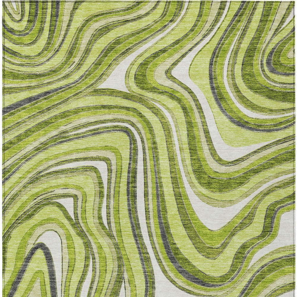 3' X 5' Lime Green And Charcoal Abstract Washable Indoor Outdoor Area Rug-4