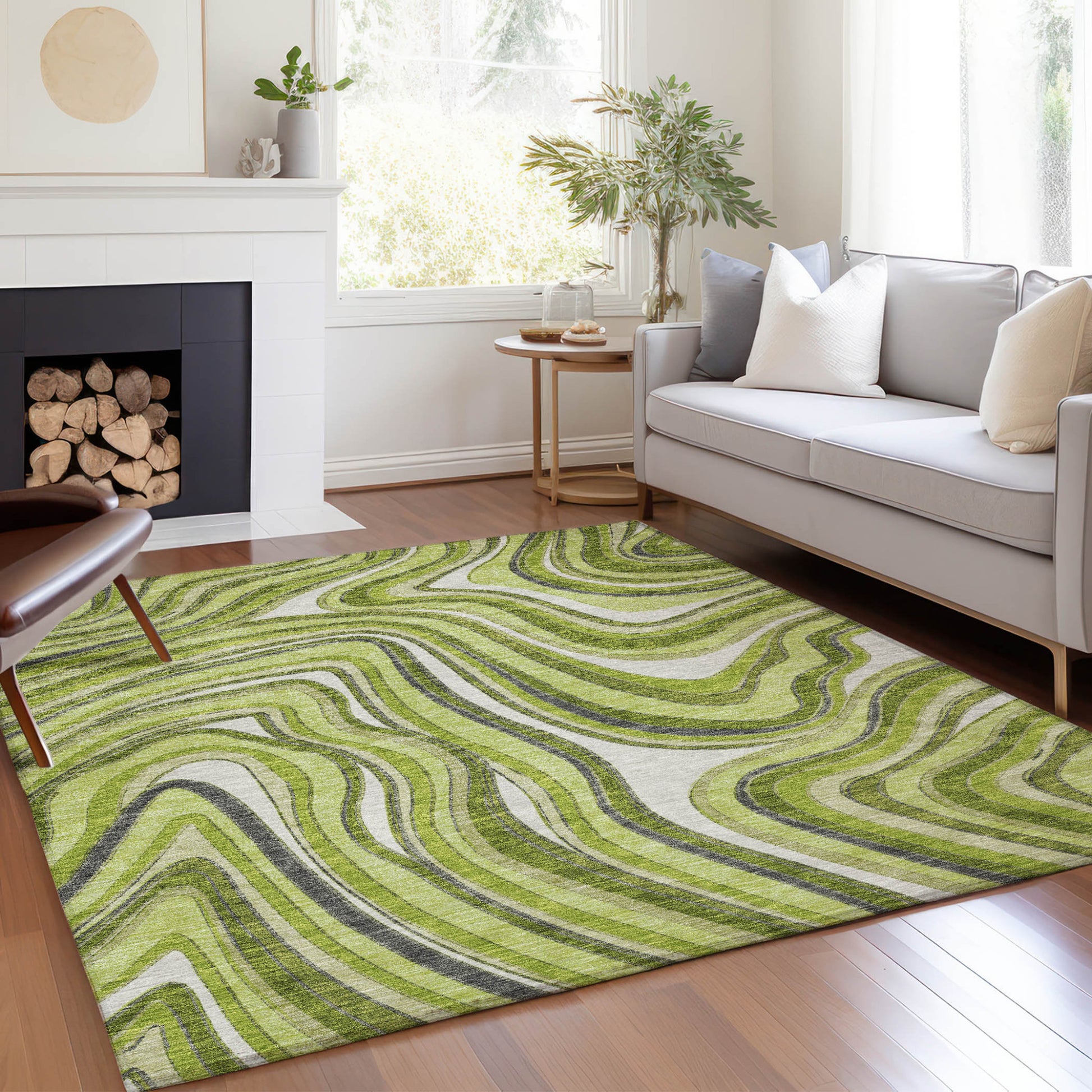 3' X 5' Lime Green And Charcoal Abstract Washable Indoor Outdoor Area Rug-7