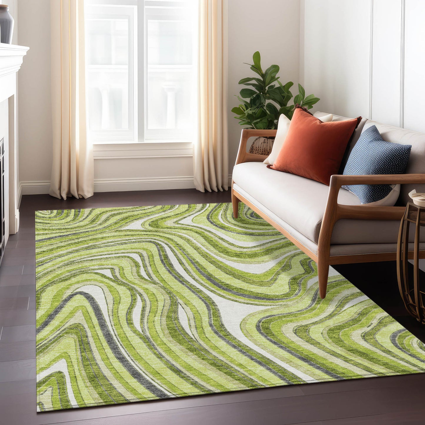 3' X 5' Lime Green And Charcoal Abstract Washable Indoor Outdoor Area Rug-8