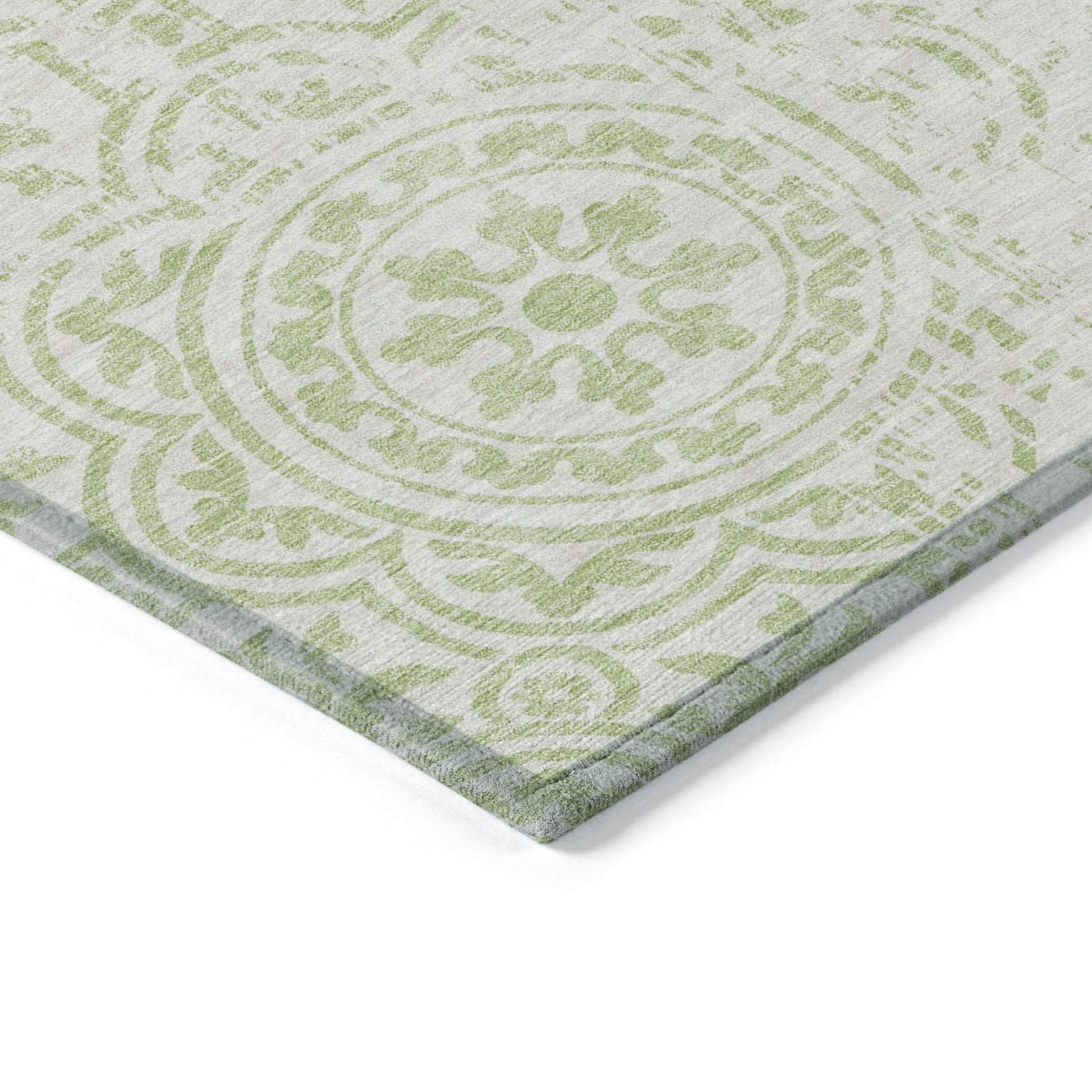 3' X 5' Artichoke Green And Ivory Medallion Washable Indoor Outdoor Area Rug-3