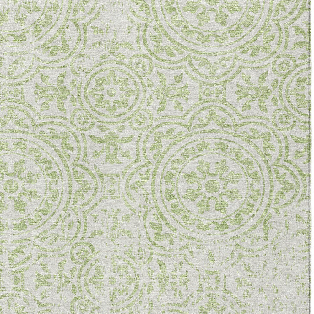 3' X 5' Artichoke Green And Ivory Medallion Washable Indoor Outdoor Area Rug-4