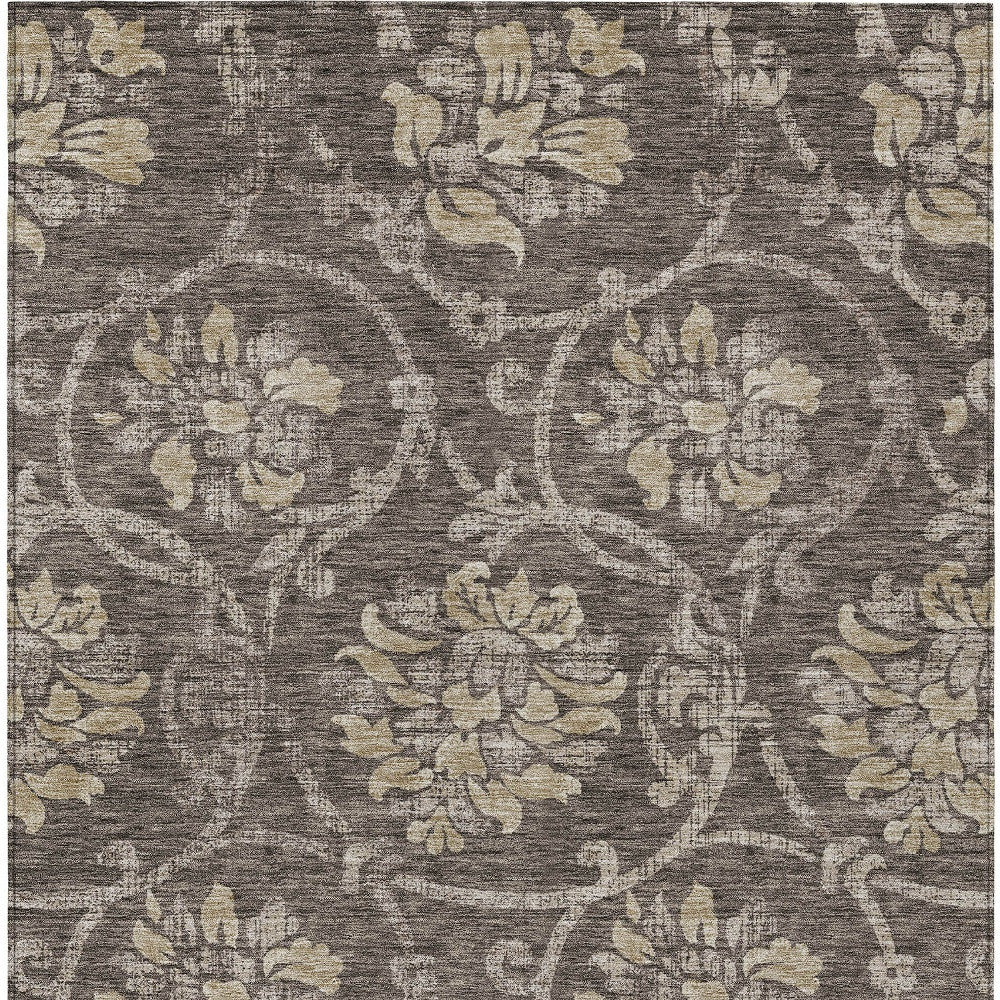 10' X 14' Brown Beige And Taupe Floral Washable Indoor Outdoor Area Rug-6