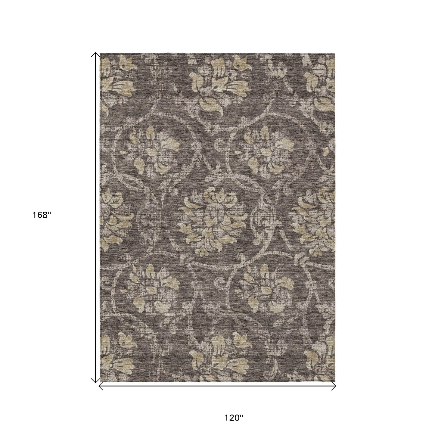 10' X 14' Brown Beige And Taupe Floral Washable Indoor Outdoor Area Rug-2