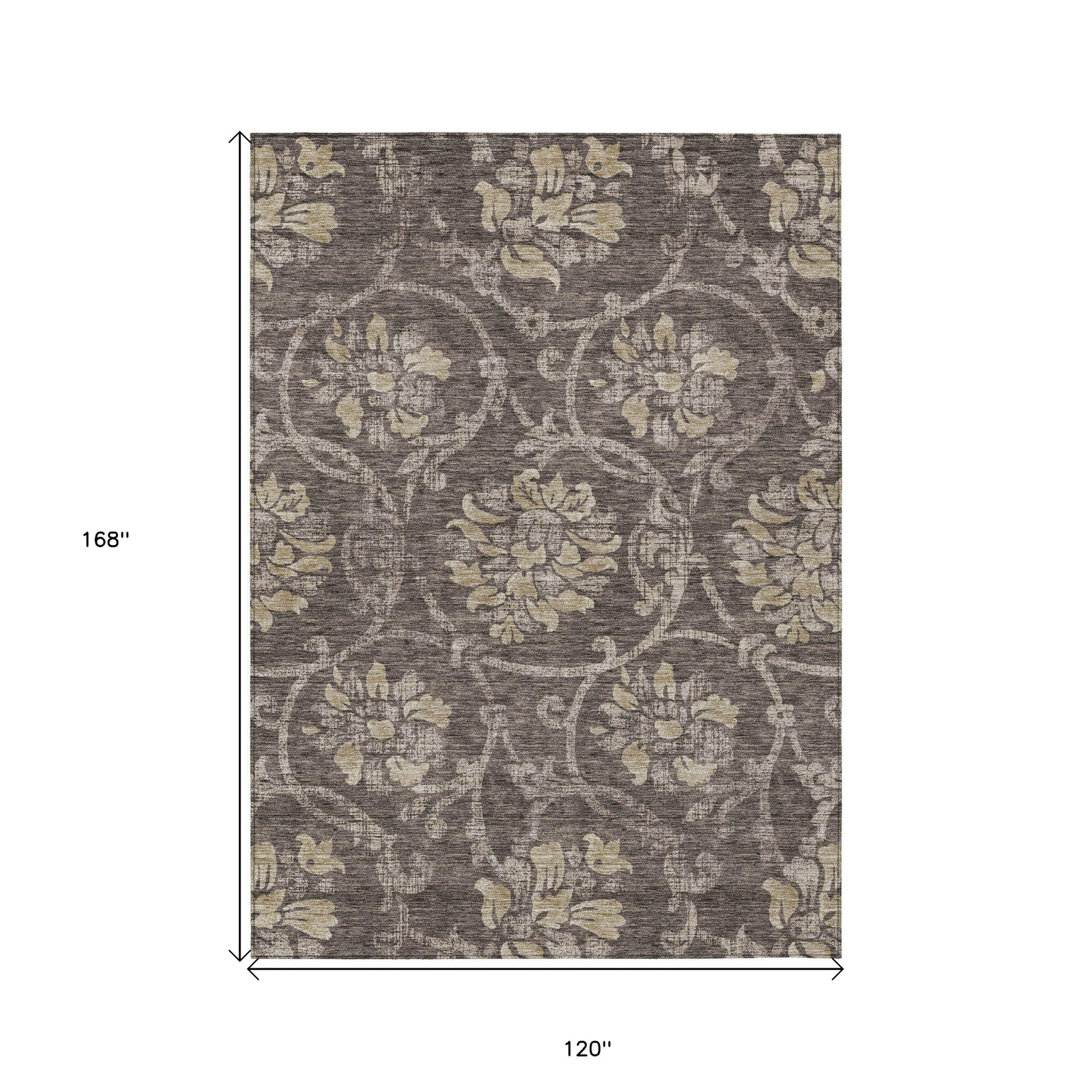 10' X 14' Brown Beige And Taupe Floral Washable Indoor Outdoor Area Rug-2