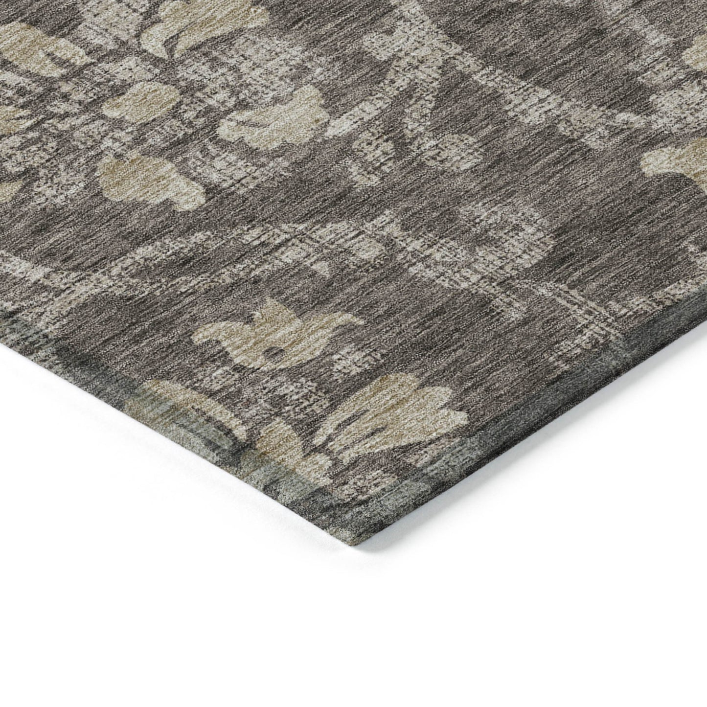 10' X 14' Brown Beige And Taupe Floral Washable Indoor Outdoor Area Rug-4