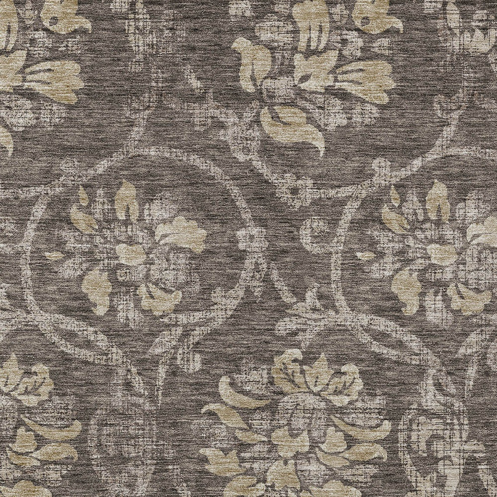 10' X 14' Brown Beige And Taupe Floral Washable Indoor Outdoor Area Rug-5