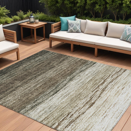 8' X 10' Brown Beige And Tan Ombre Washable Indoor Outdoor Area Rug-0
