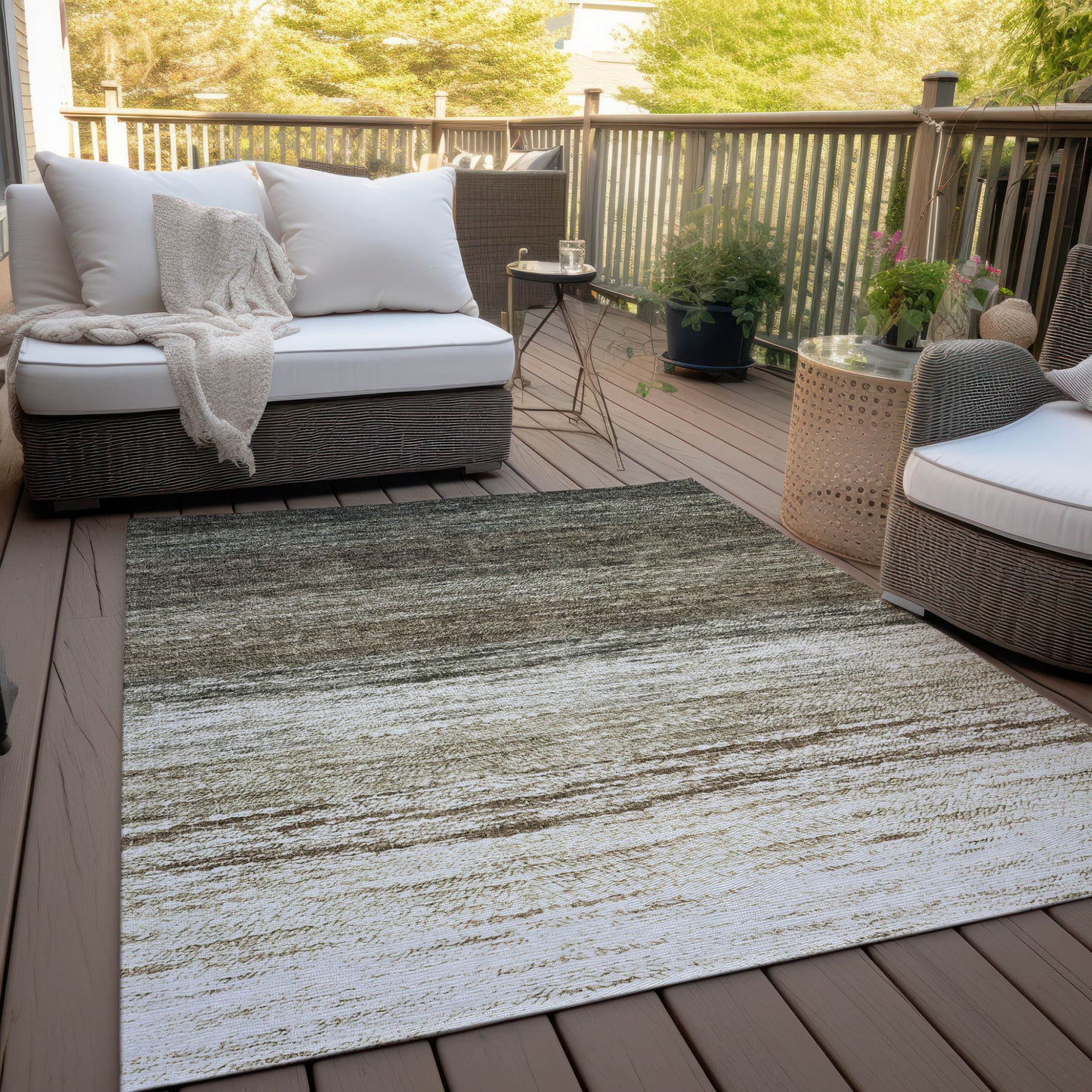 8' X 10' Brown Beige And Tan Ombre Washable Indoor Outdoor Area Rug-7