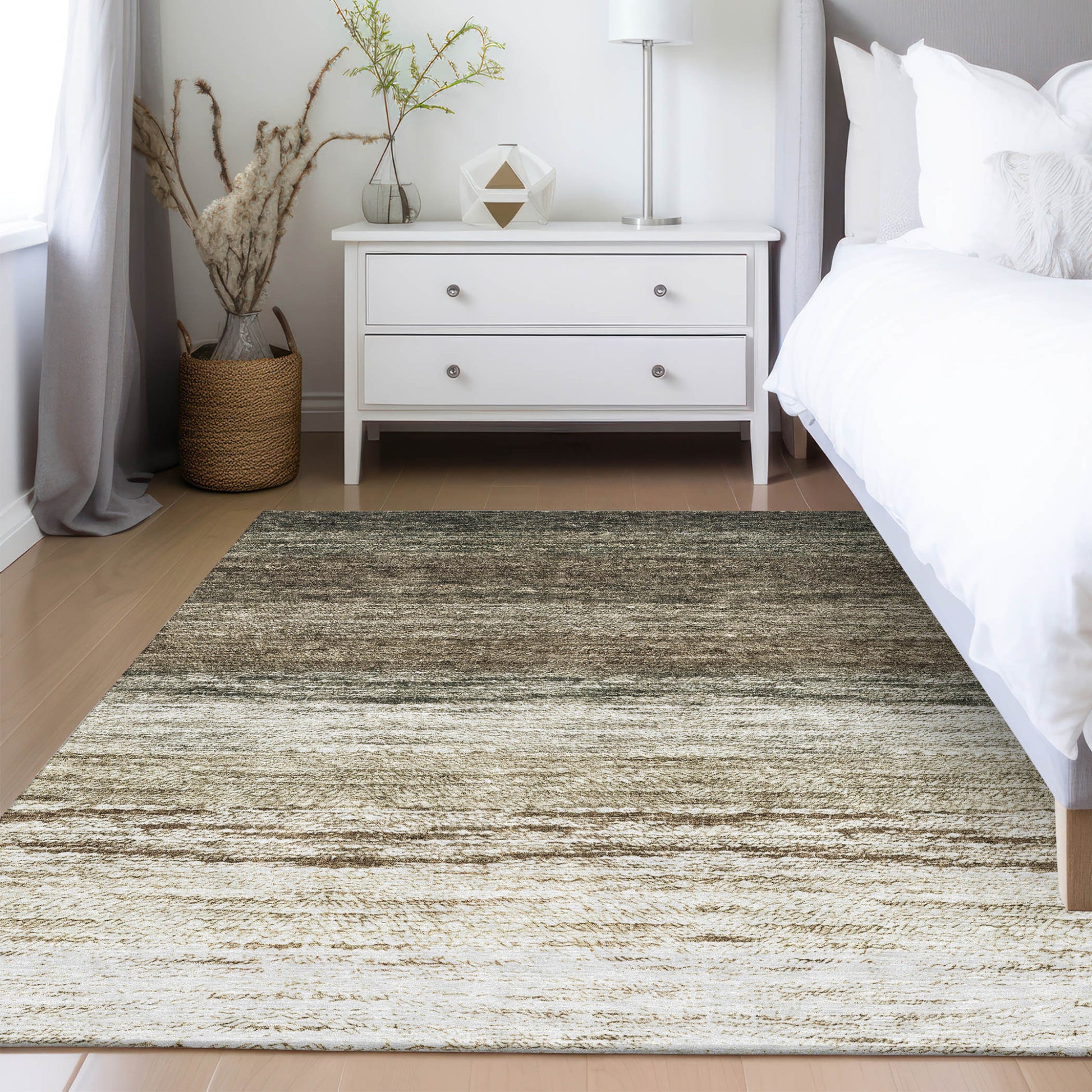 8' X 10' Brown Beige And Tan Ombre Washable Indoor Outdoor Area Rug-8