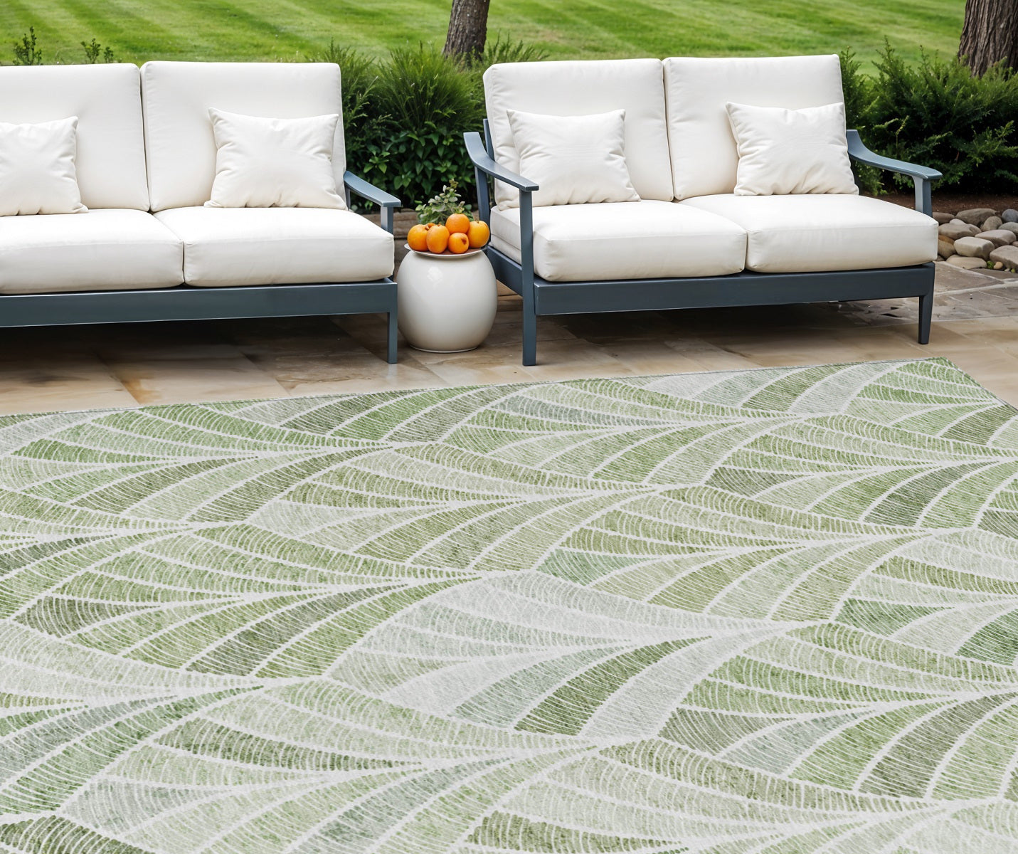 8' X 10' Sage Artichoke Green And Mint Green Geometric Washable Indoor Outdoor Area Rug-0