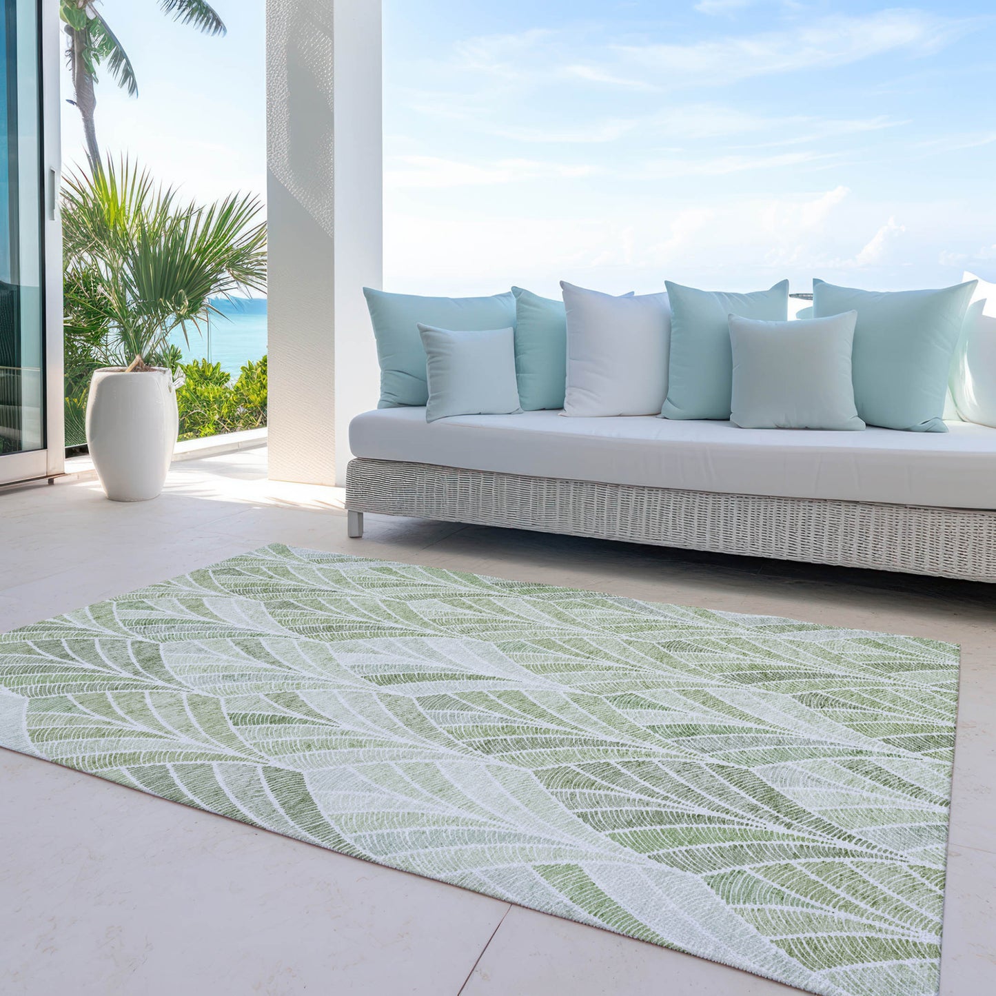 8' X 10' Sage Artichoke Green And Mint Green Geometric Washable Indoor Outdoor Area Rug-8