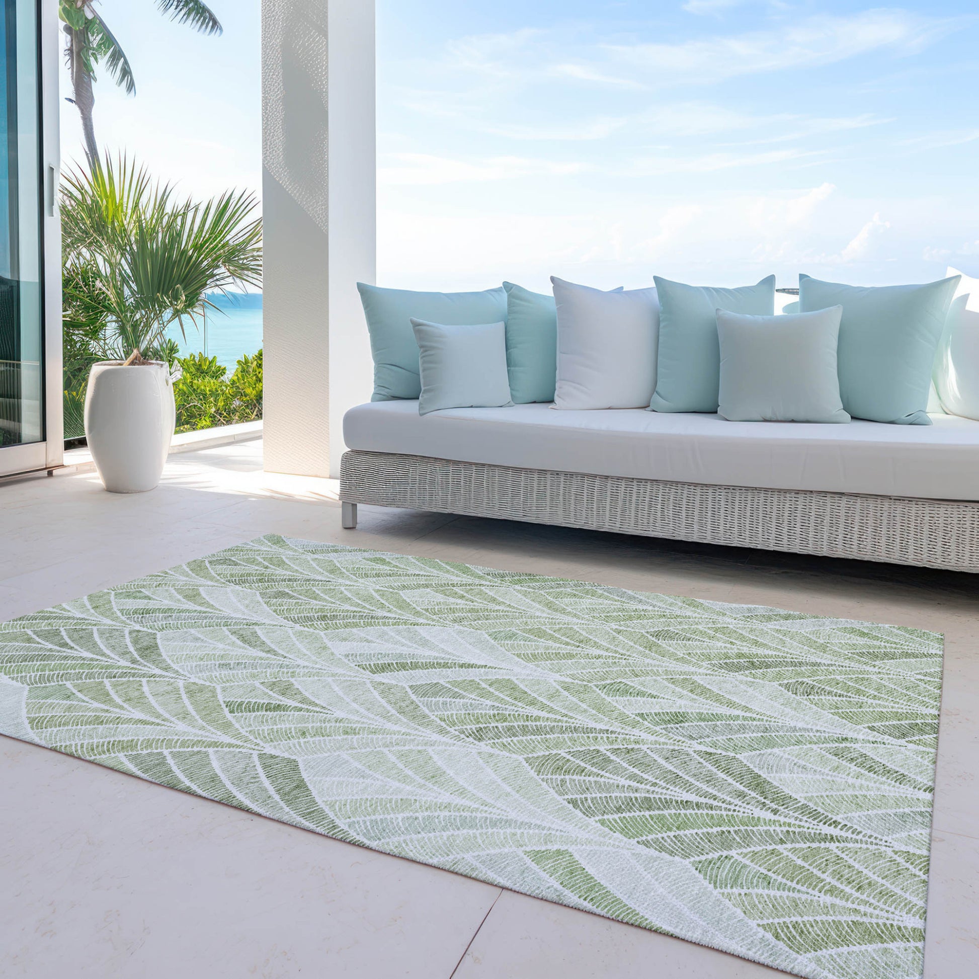 8' X 10' Sage Artichoke Green And Mint Green Geometric Washable Indoor Outdoor Area Rug-8