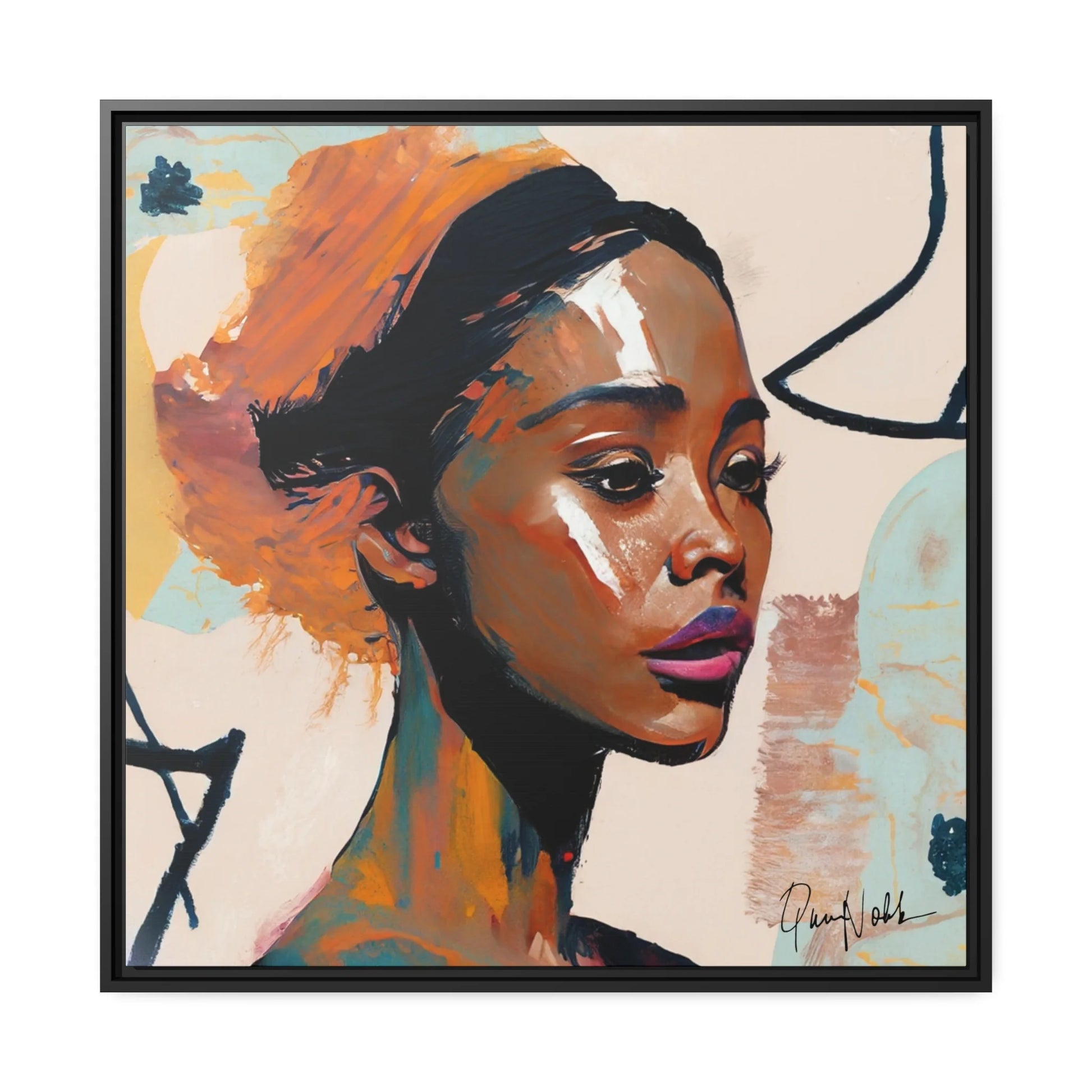 Elegant Framed Canvas Wall Art Featuring a Portrait of an African Woman