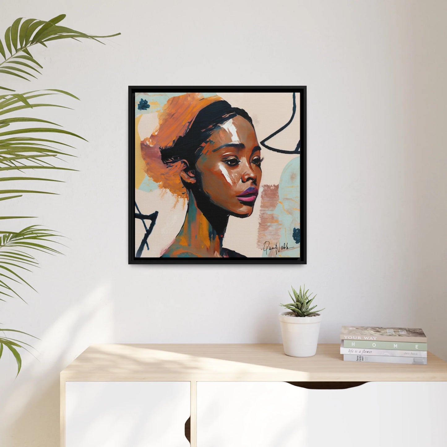 Elegant Framed Canvas Wall Art Featuring a Portrait of an African Woman