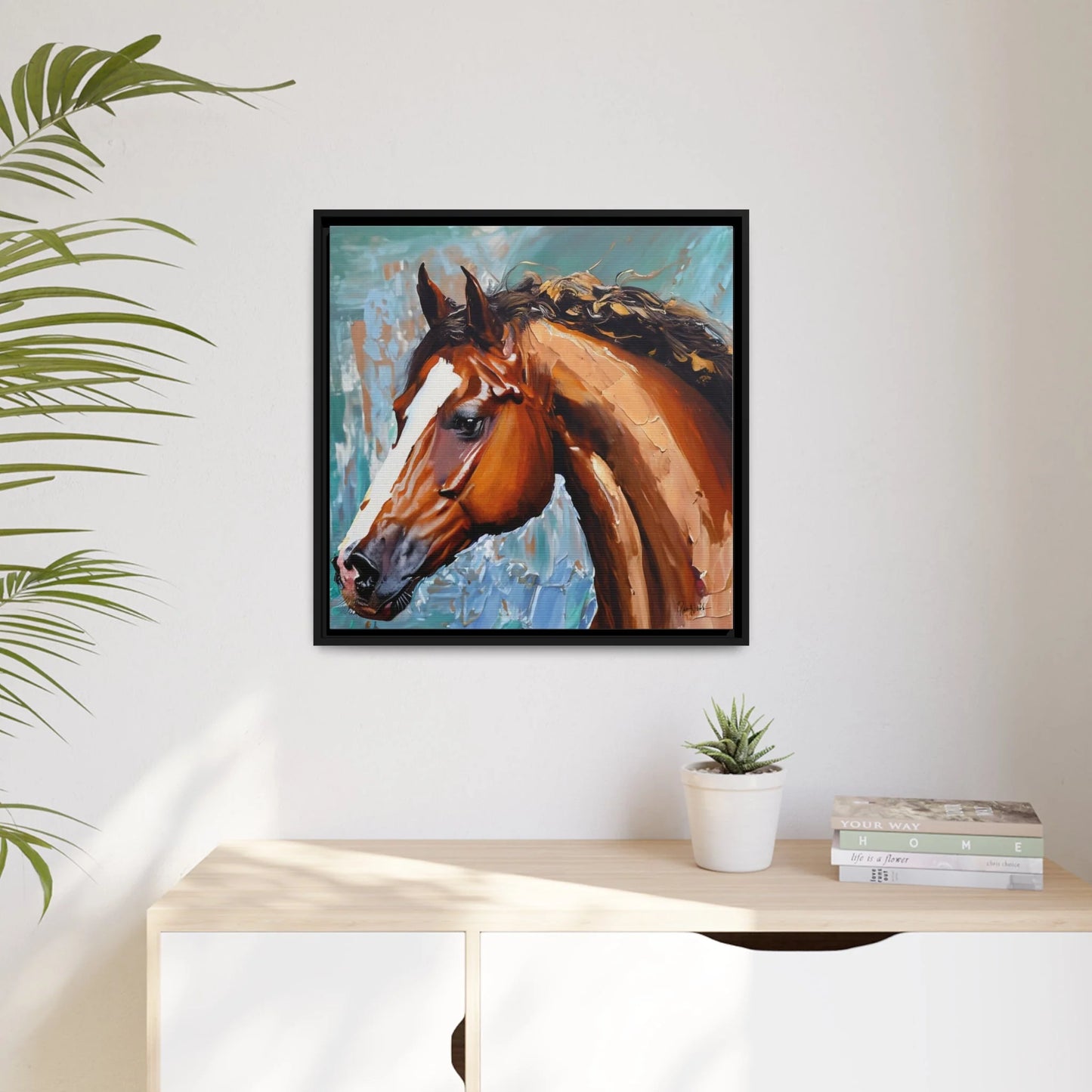 Brown Stallion Portrait Canvas Art by Queennoble