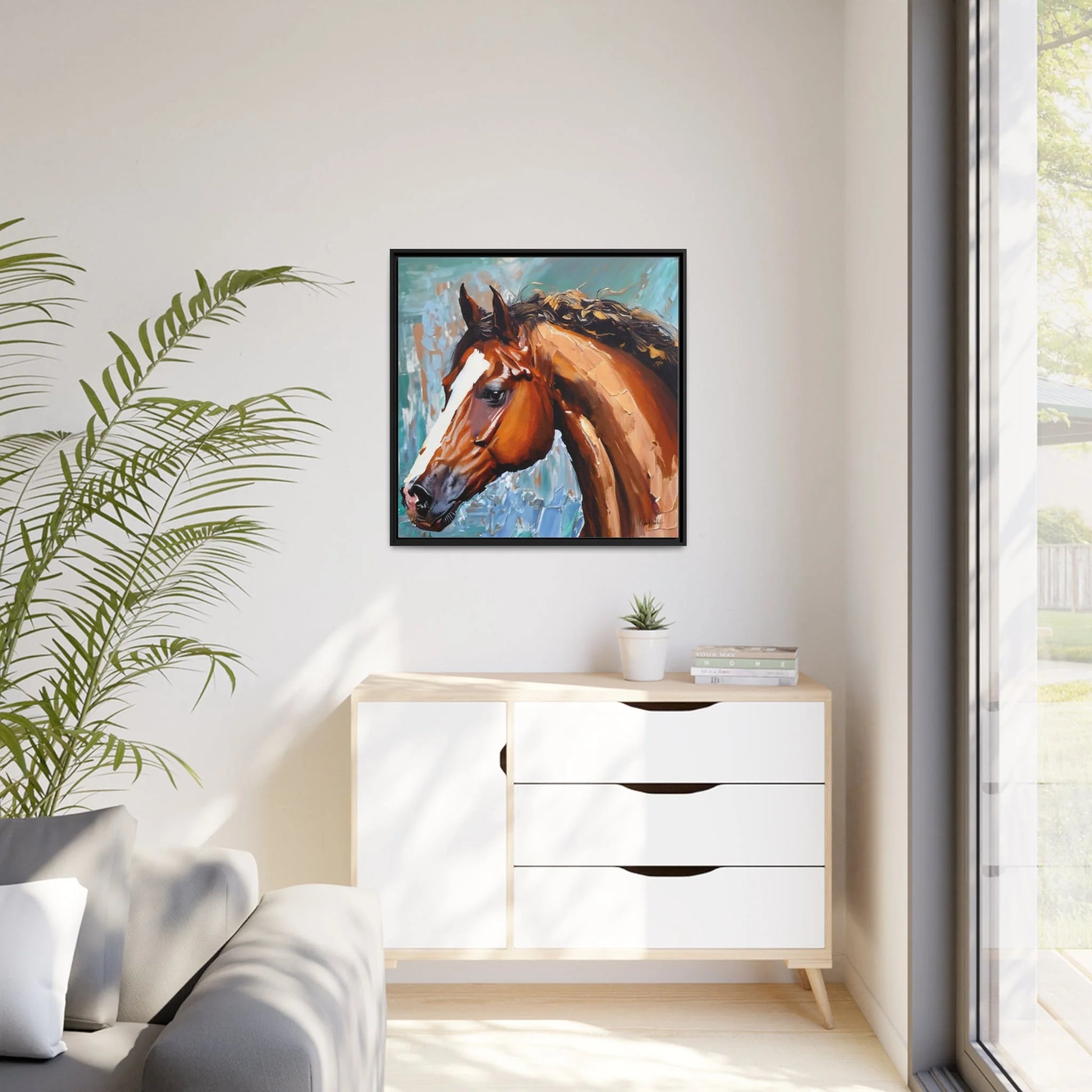 Brown Stallion Portrait Canvas Art by Queennoble