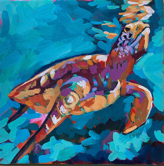 Colorful Original Sea Turtle Acrylic Painting by Emily Wise